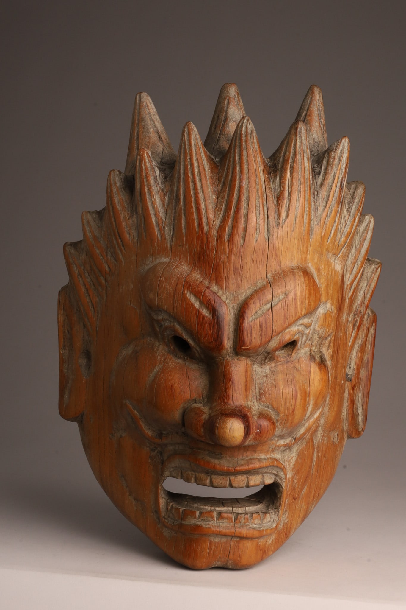 Carved Japanese Buddhist Basara Noh Mask: Carved Japanese Buddhist Basara Noh Mask. 12 inches H x 8.5 W x 5 deep.