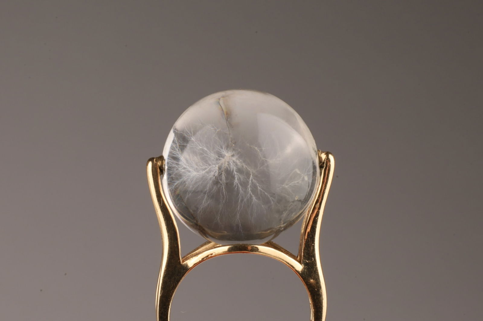 1971 Signed 14K Gold Pool of Light Modernist Ring: 1971 Signed A. Simon 14K Gold Pool of Light Style Modernist Ring size 6.5. Orb measures 20 mm, small restoration to orb. 8.9 grams gross weight.