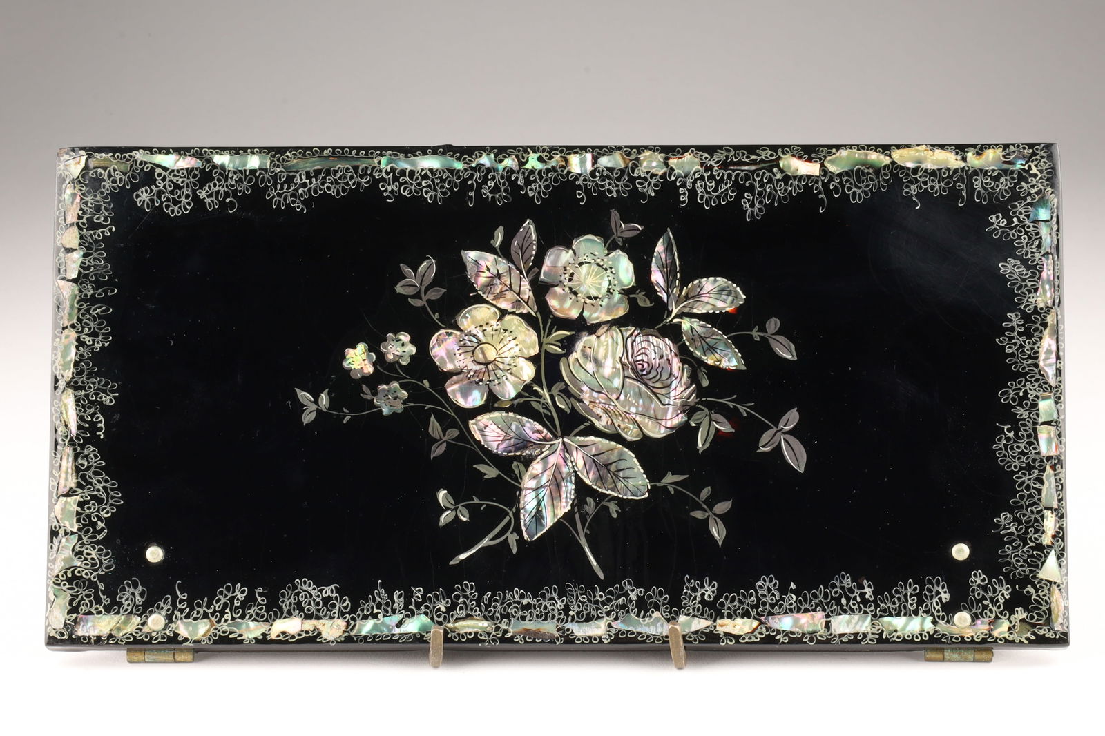 Victorian Black Lacquer Shell Inlay Writing Slope (1 of 4)