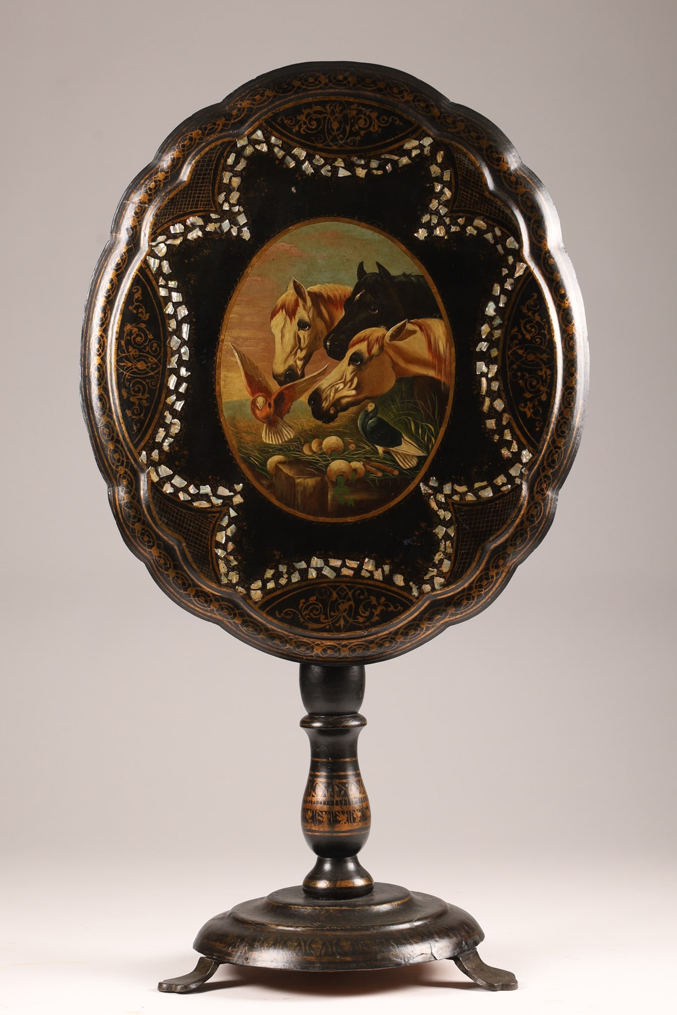 Antique Victorian Paper Mache Tilt Top Side Table (1 of 11)