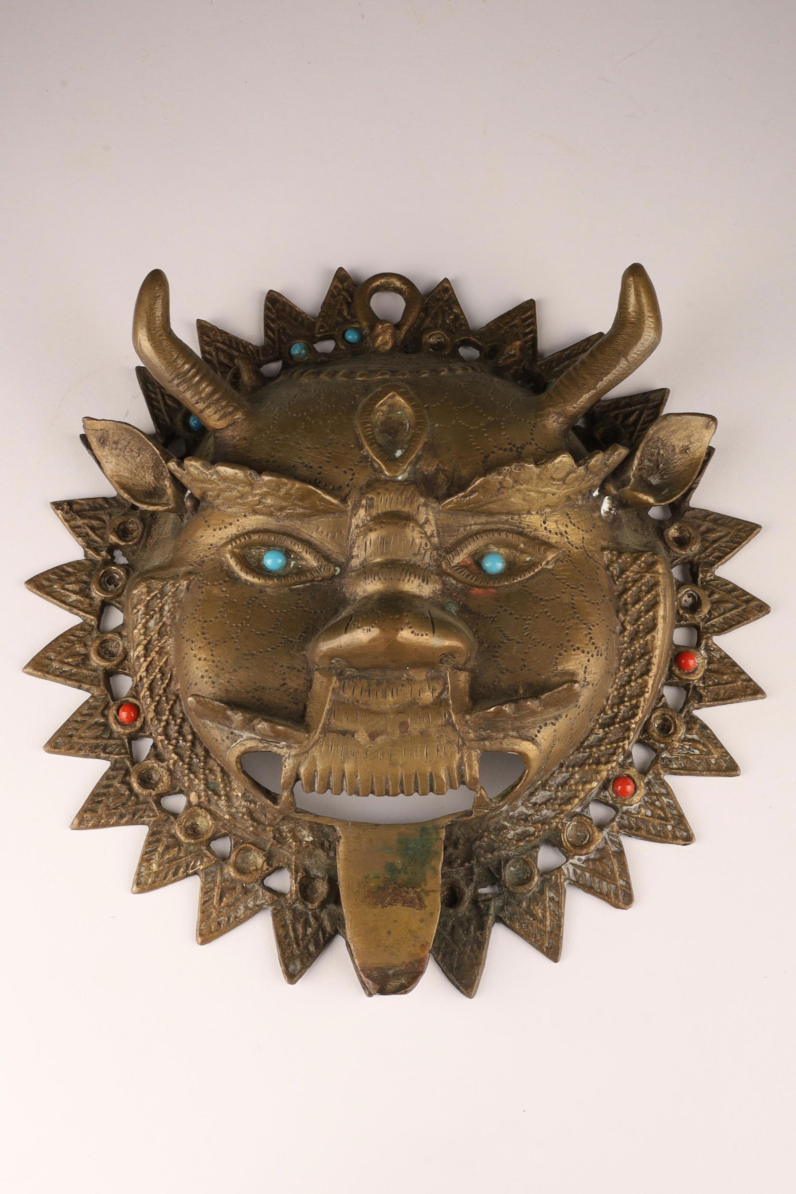 Brass Tibetan Deity or Yama Mask Blue Stones (1 of 5)