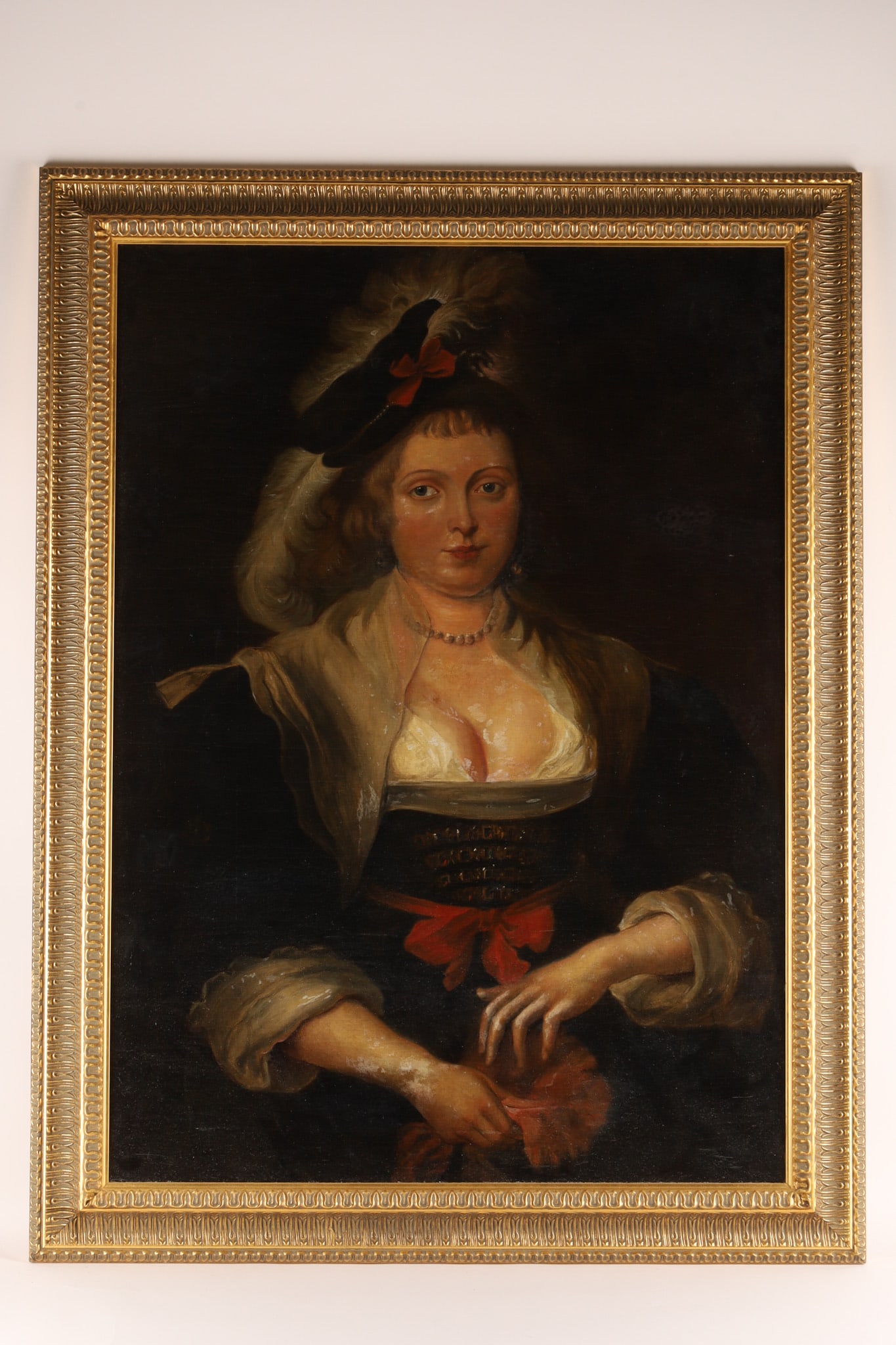 18th C Oil on Canvas Helena Fourment After Rubens: 18th C Oil on Canvas Helena Fourment After Rubens. This is an 18th century oil on canvas painting of a lady with a large feather hat. Helena Fourment was the second wife of Baroque painter Peter Paul 