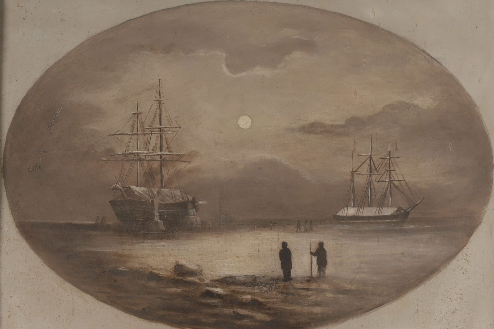 19th C Grisaille Arctic Painting HMS Resolute (1 of 4)