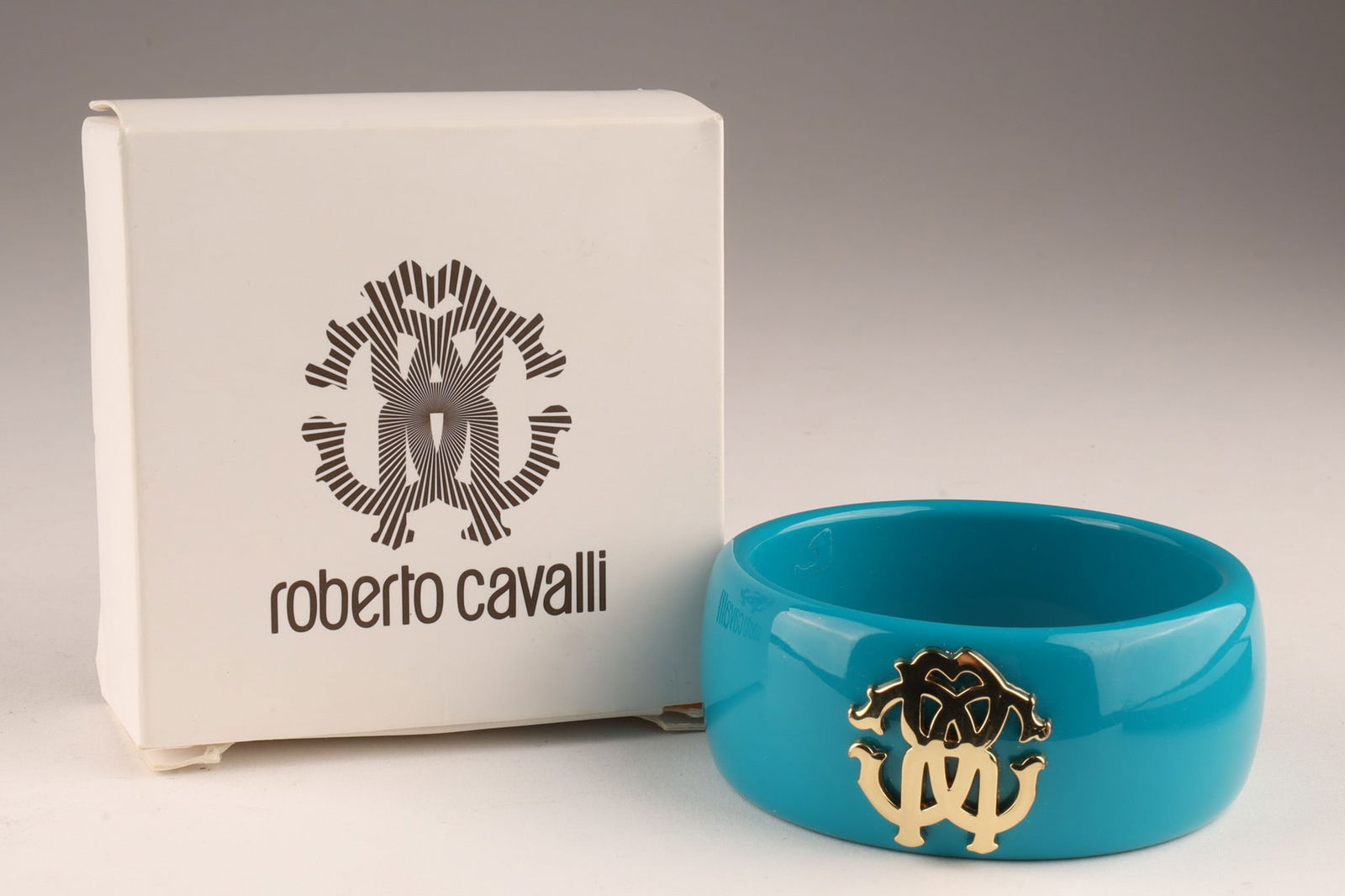 Roberto Cavalli Teal Logo Wide Bangle Bracelet (1 of 6)