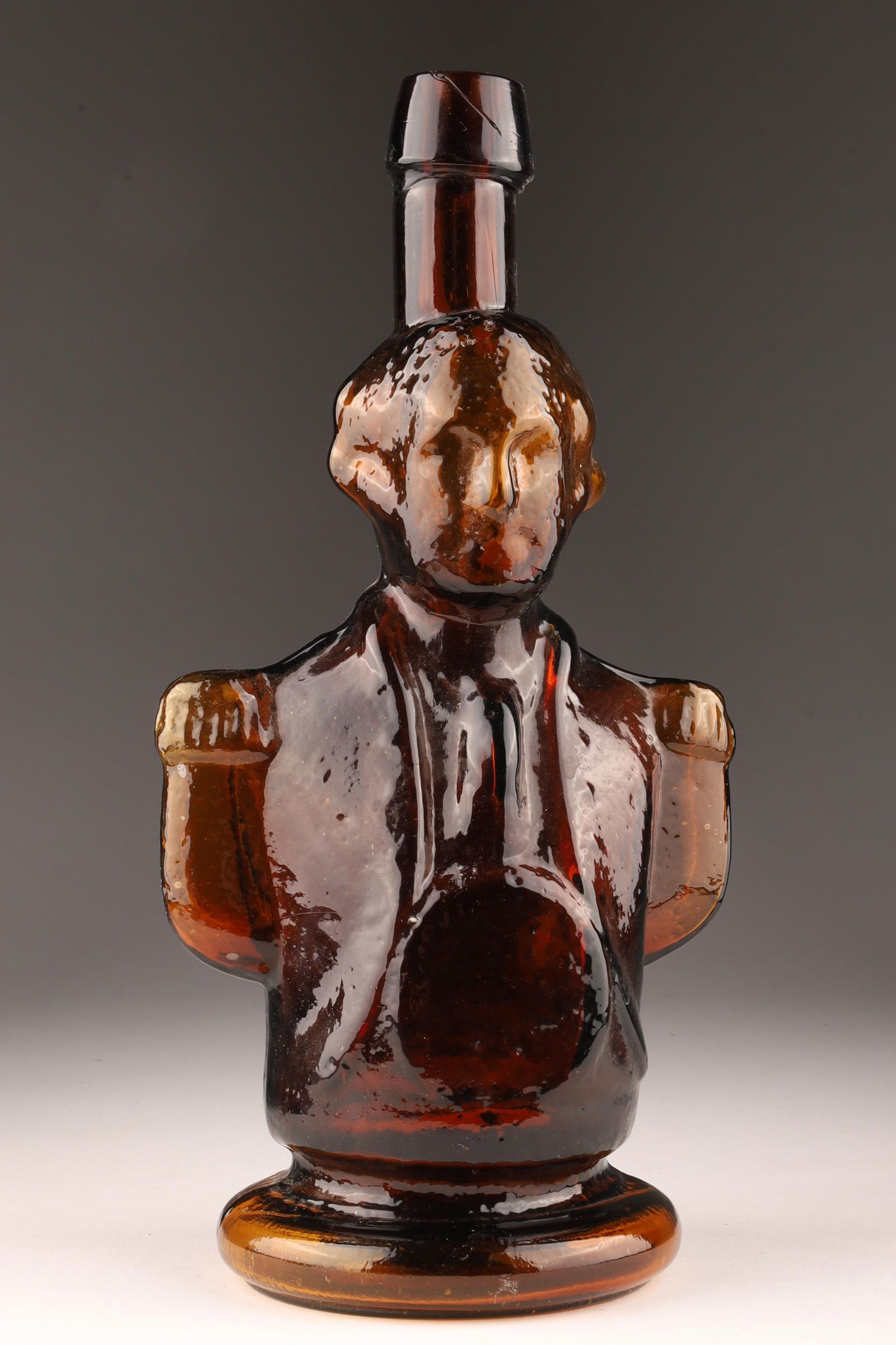 George Washington Figural Amber Glass Bottle (1 of 6)