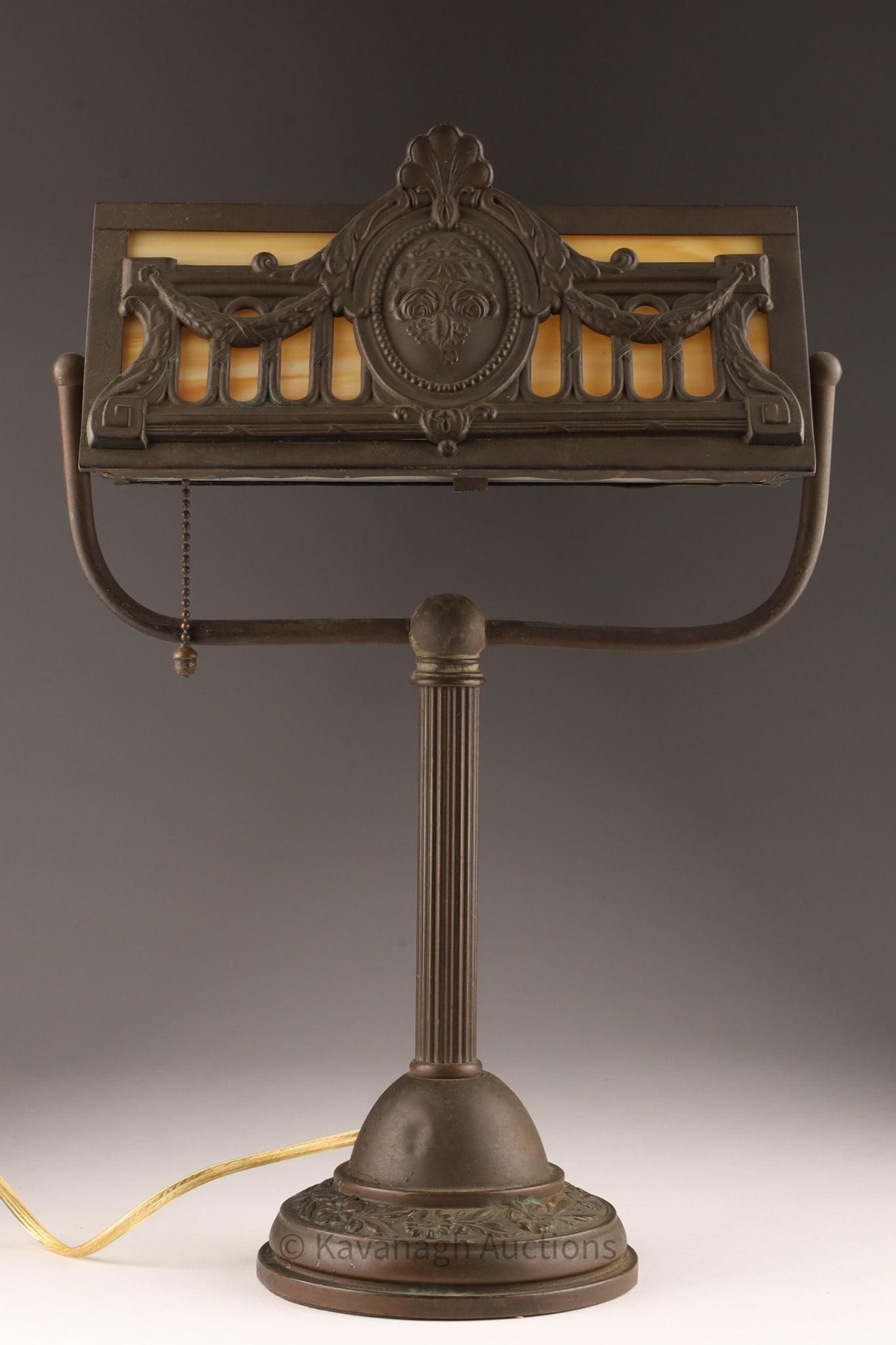 Antique Art Nouveau Slag Glass Bankers Desk Lamp (1 of 7)