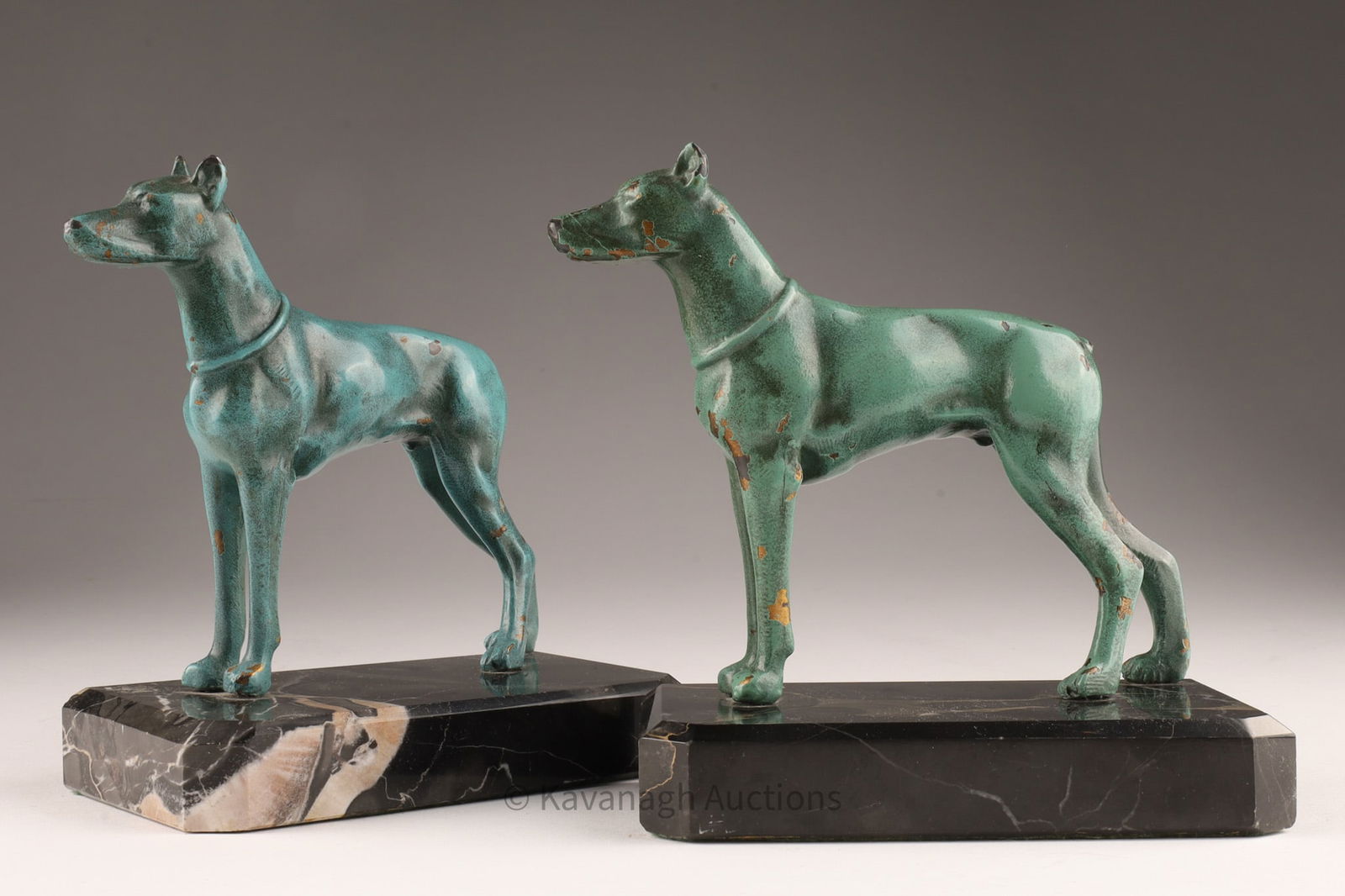 Pair Art Deco Patinated Green Bronze Dog Bookends (1 of 6)