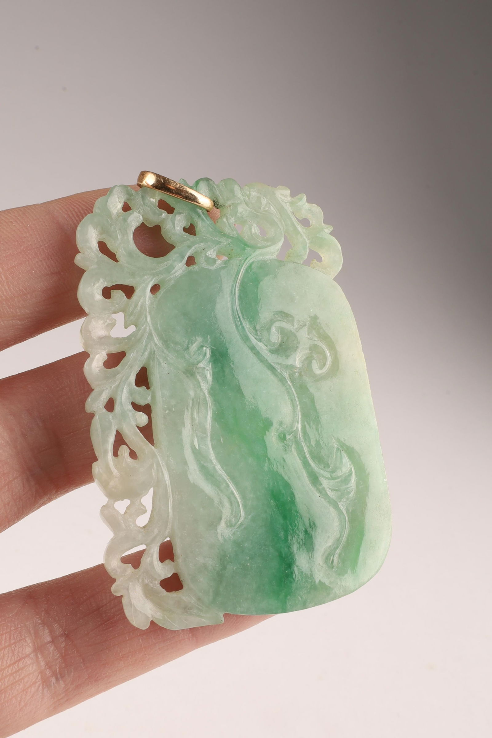 Chinese Jade Pendant Plaque 10K Gold Jump Loop (1 of 9)