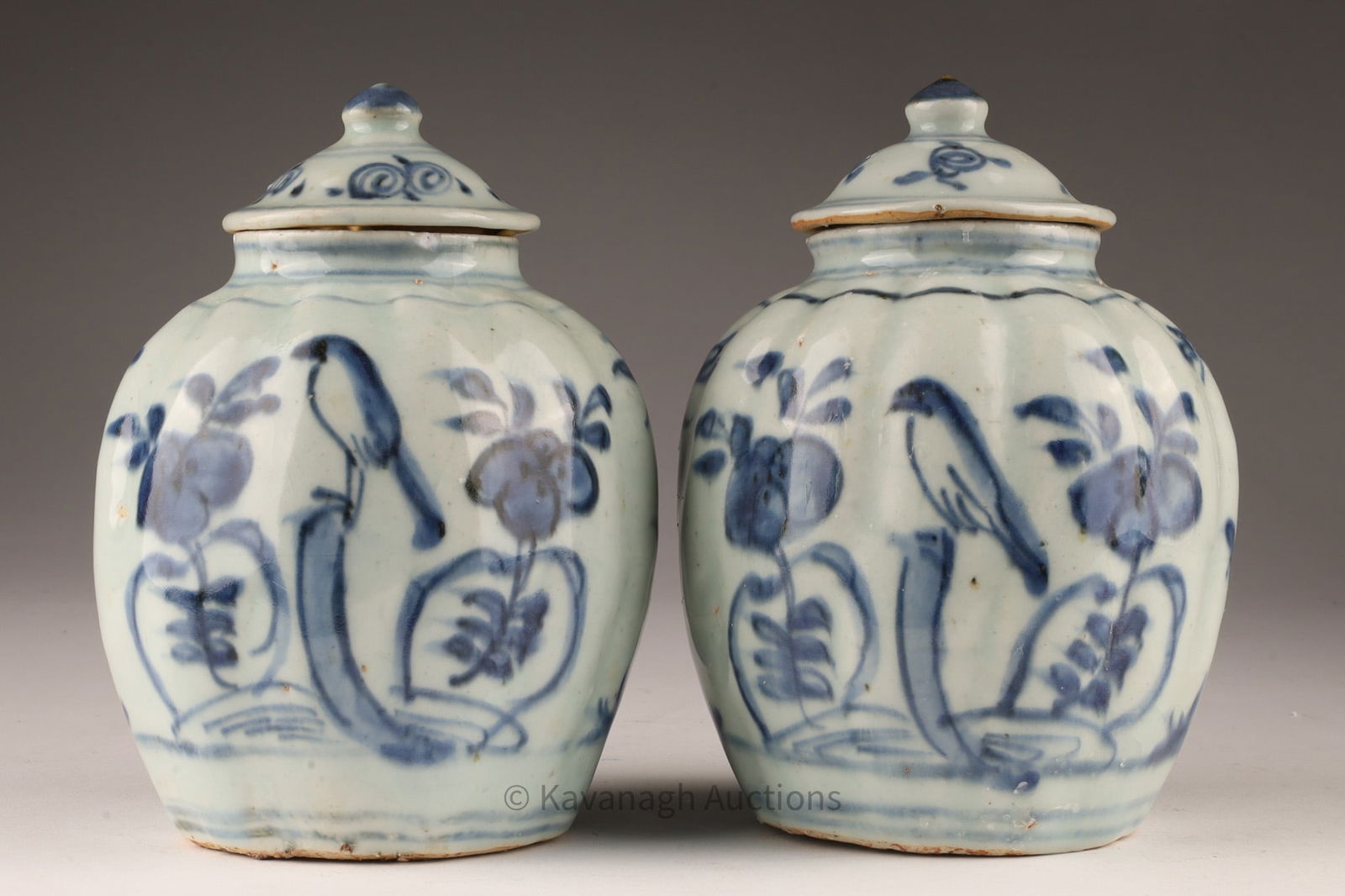 Pair Antique Chinese Blue and White Lidded Jars (1 of 7)