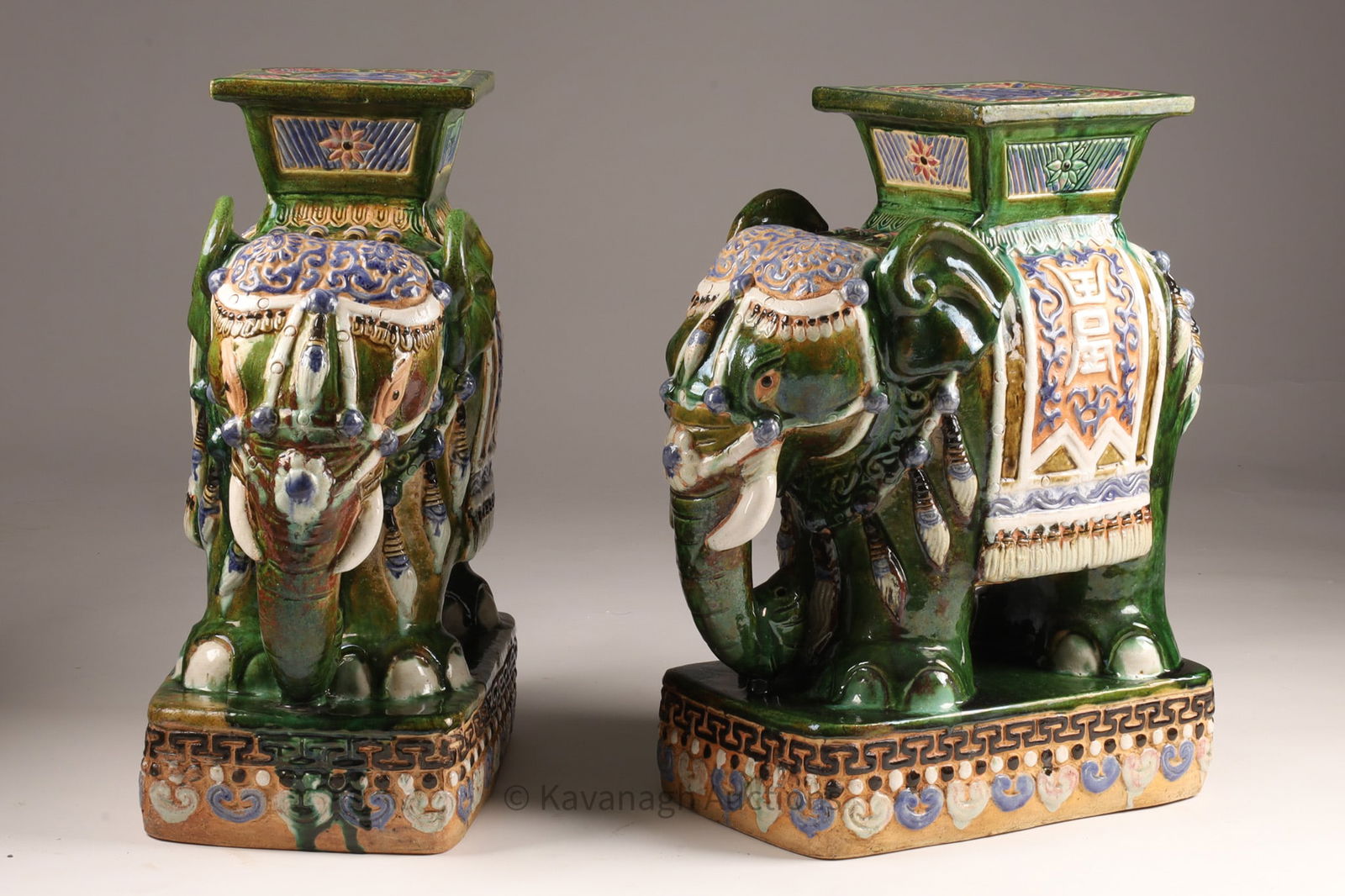 Pair of Chinese Green Royal Elephant Garden Stools (1 of 6)