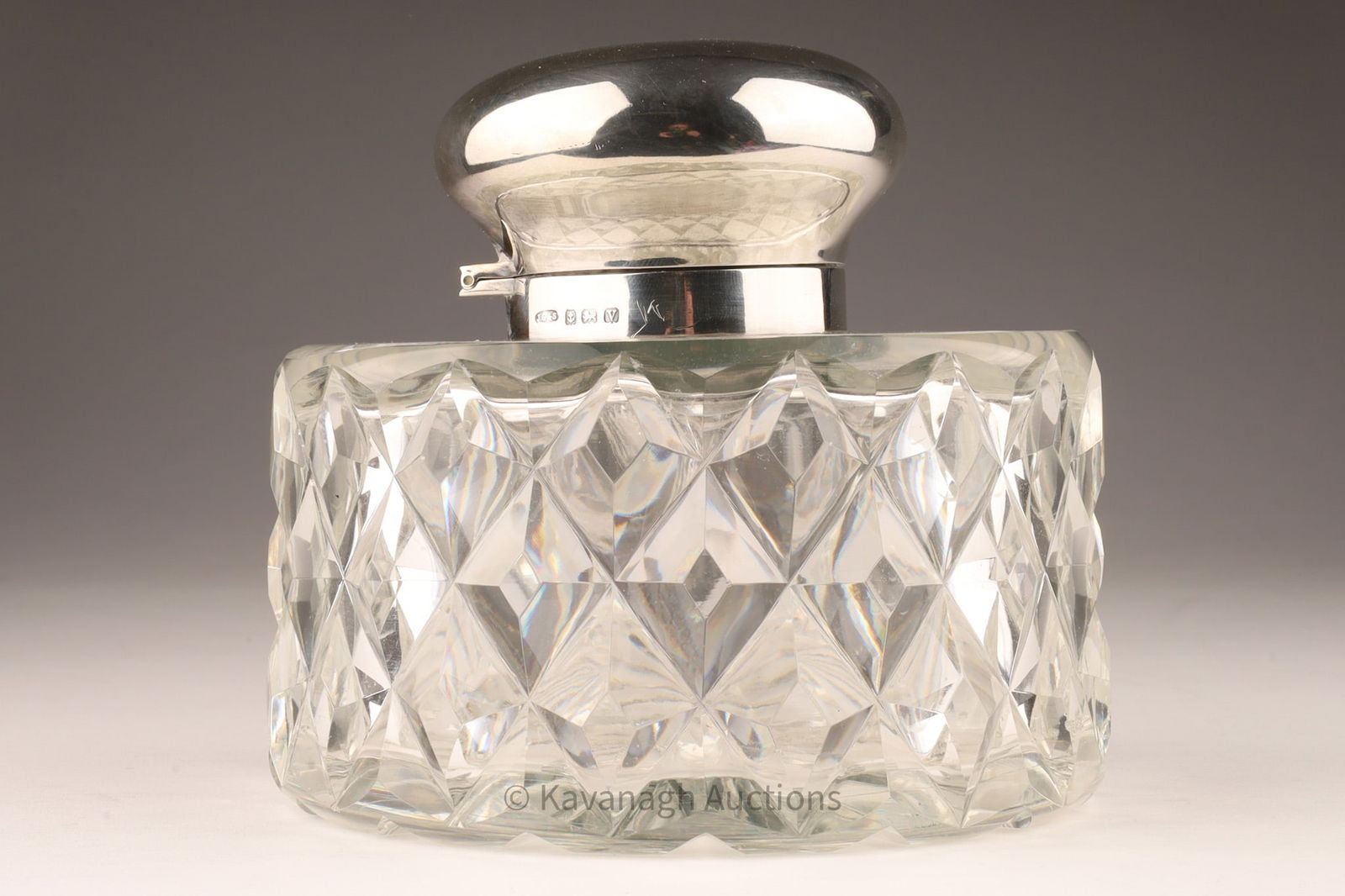 Large English Cut Crystal and Sterling Inkwell (1 of 7)