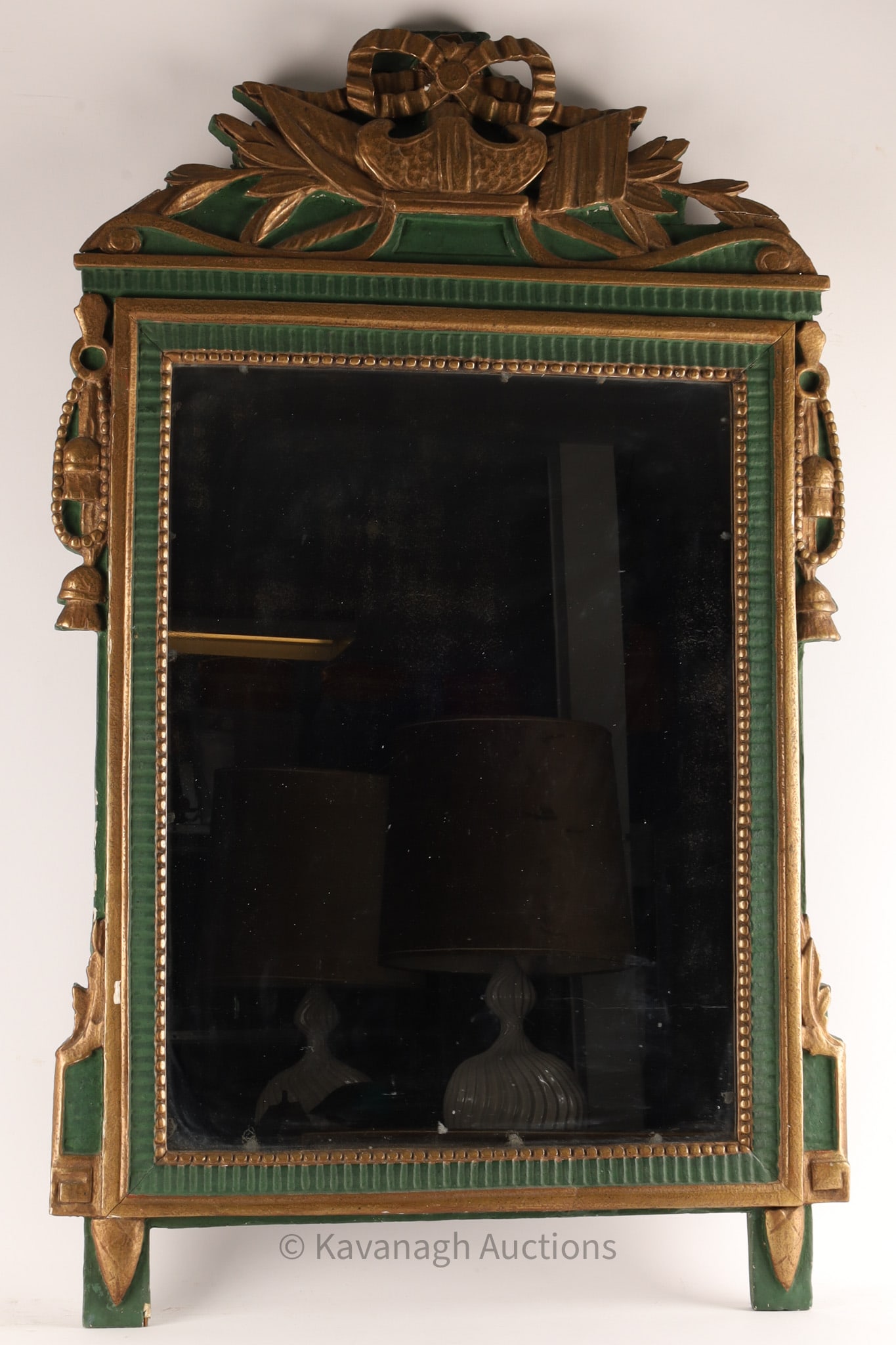 Antique French Louis XVI Style Green Gilt Mirror (1 of 8)