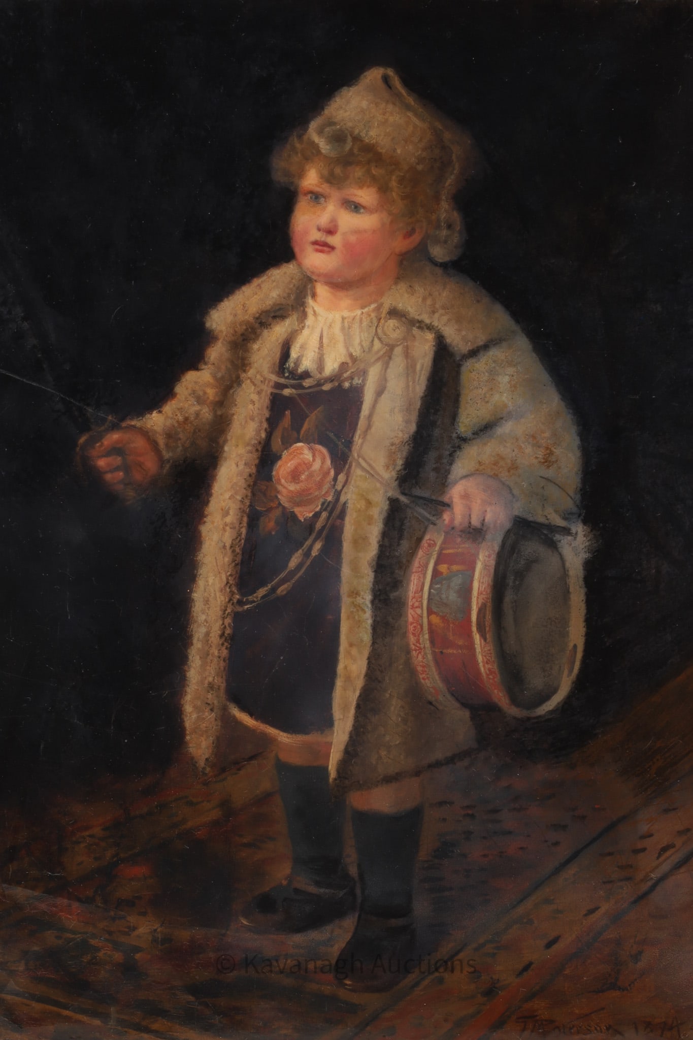 George M. Paterson Oil on Canvas, Child with Drum: George M. Paterson (Flourished, 1880-1909) Oil on Canvas, Child with Drum, dated 1894. Measures 24 inches H x 18 W, unframed.