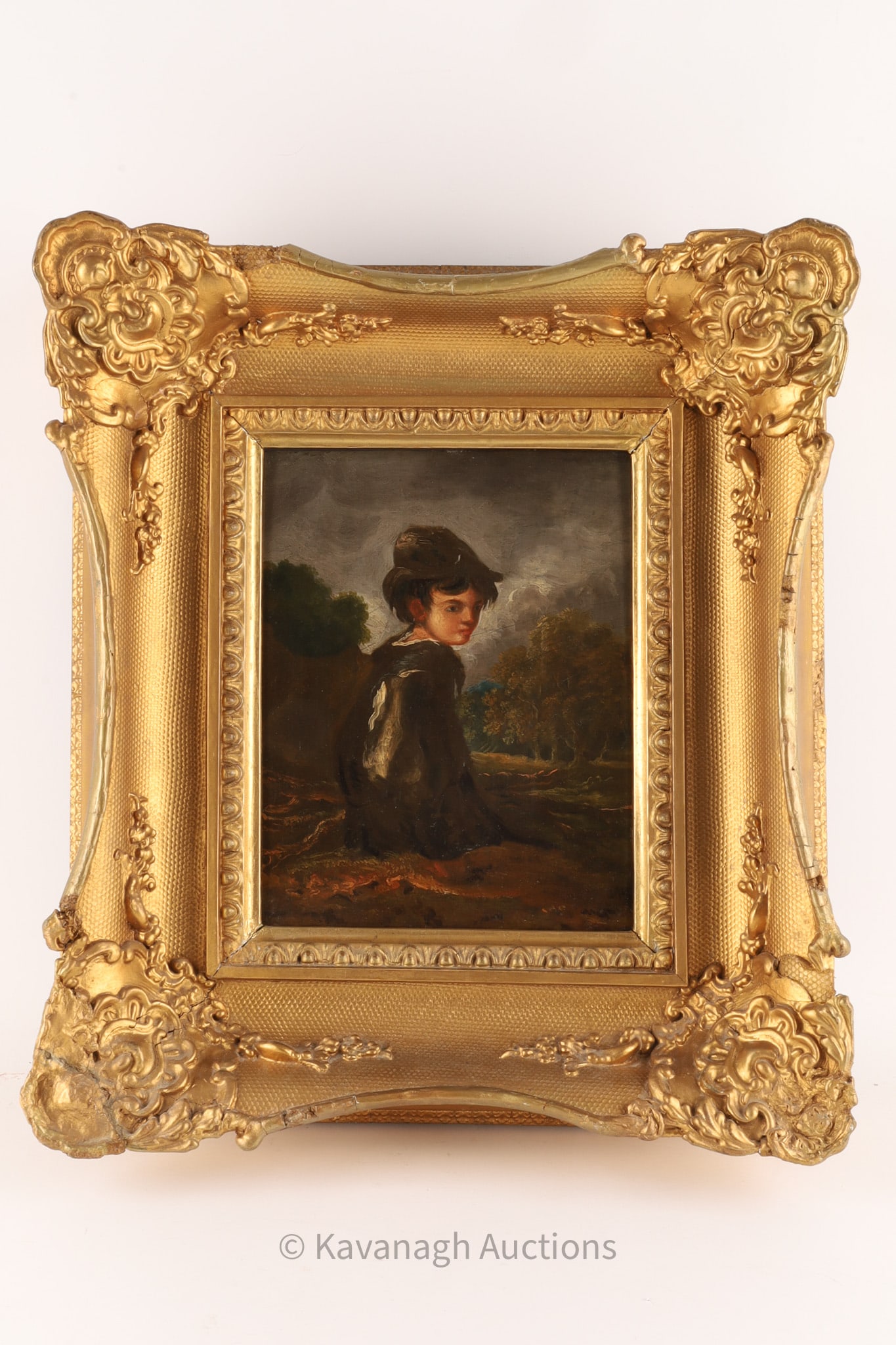 Antique 19th C Oil on Panel Portrait Peasant Boy (1 of 7)