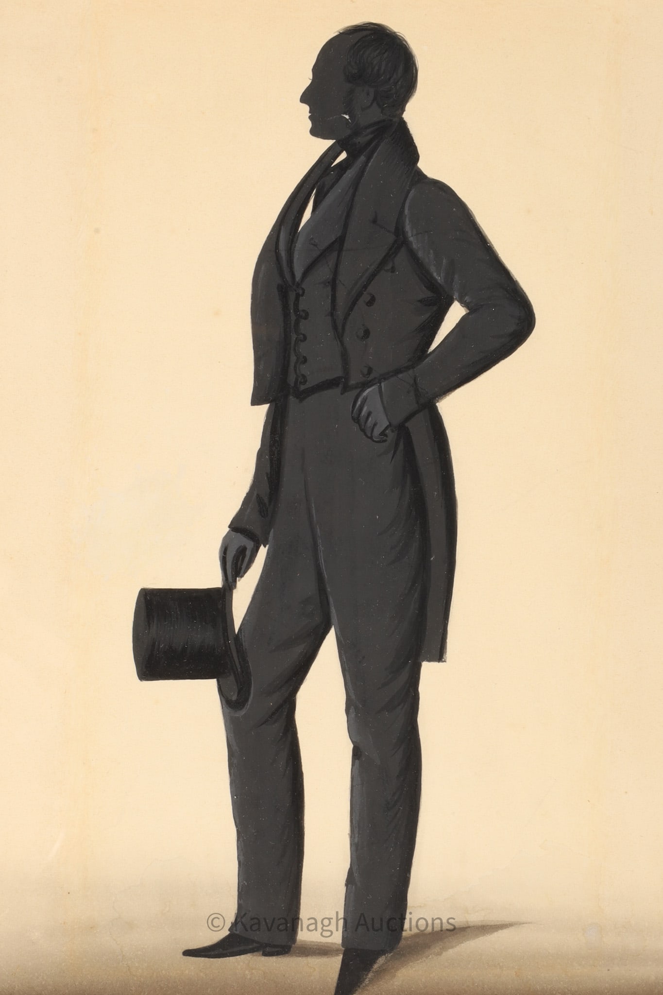 19th C Silhouette Standing Gentleman With Top Hat (1 of 5)