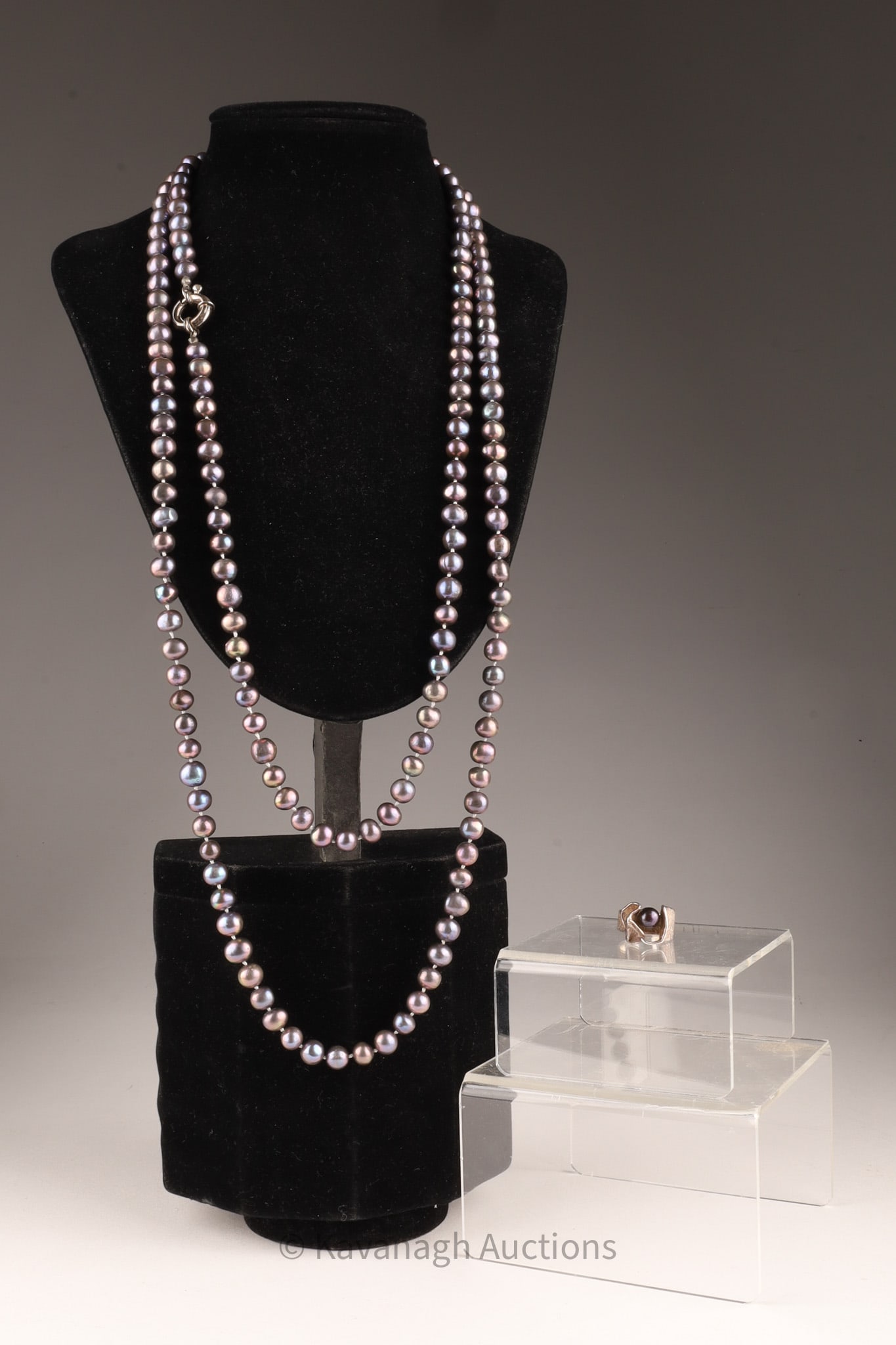 Opera Length Black Tahitian Pearls Necklace, Ring (1 of 9)