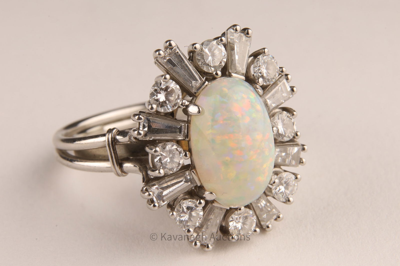 Platinum Opal and Diamond Cocktail Ring Size 6.5 (1 of 7)