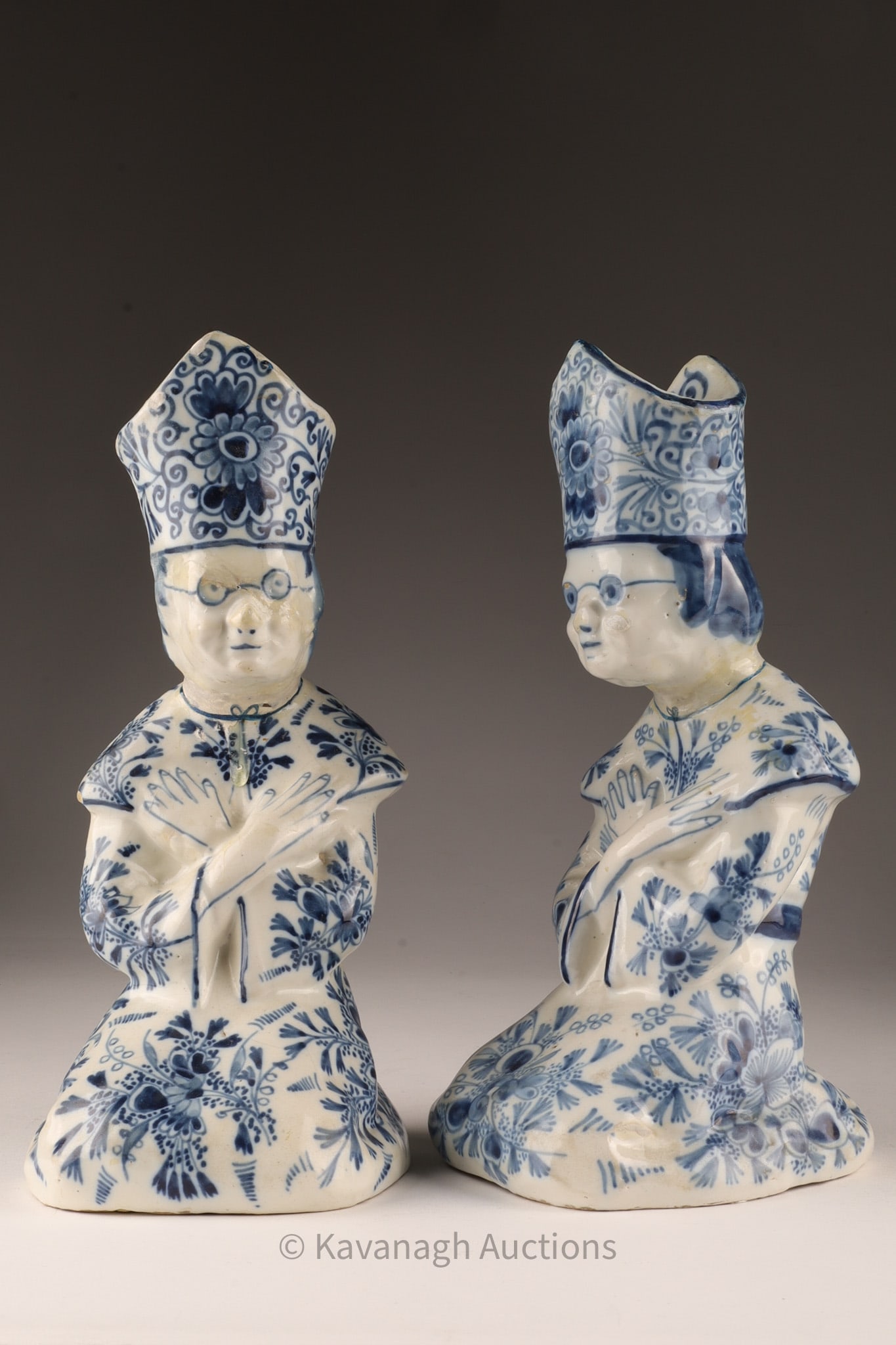 Pair Signed Van Duijn Delft 18th C Candle Holders (1 of 10)