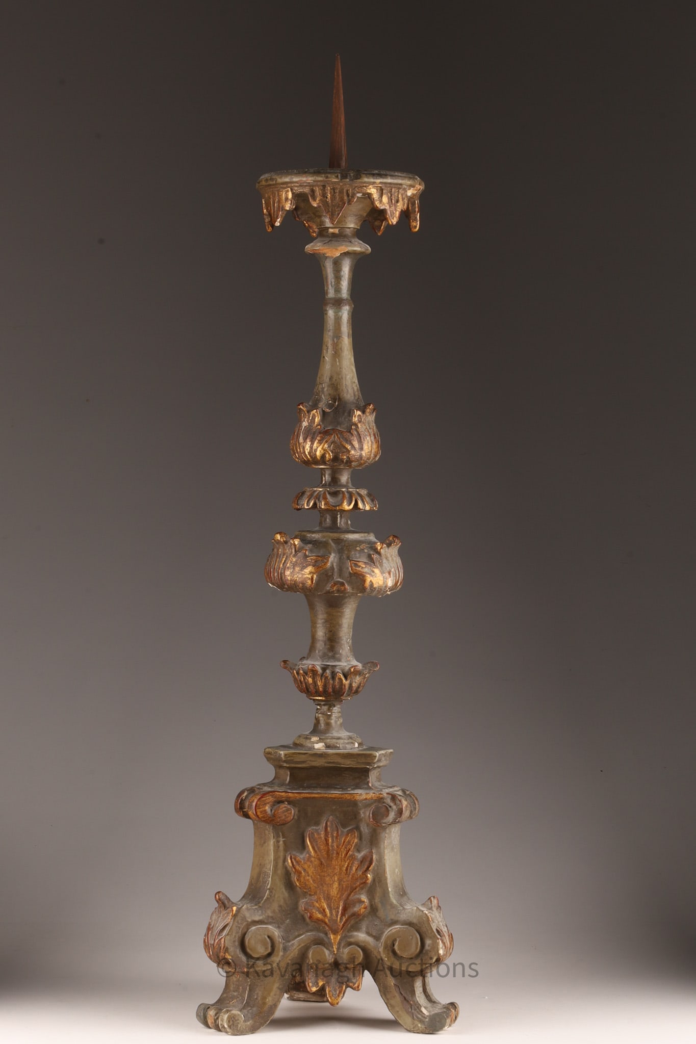 18th-19th C Carved Polychrome Pricket Candlestick (1 of 9)