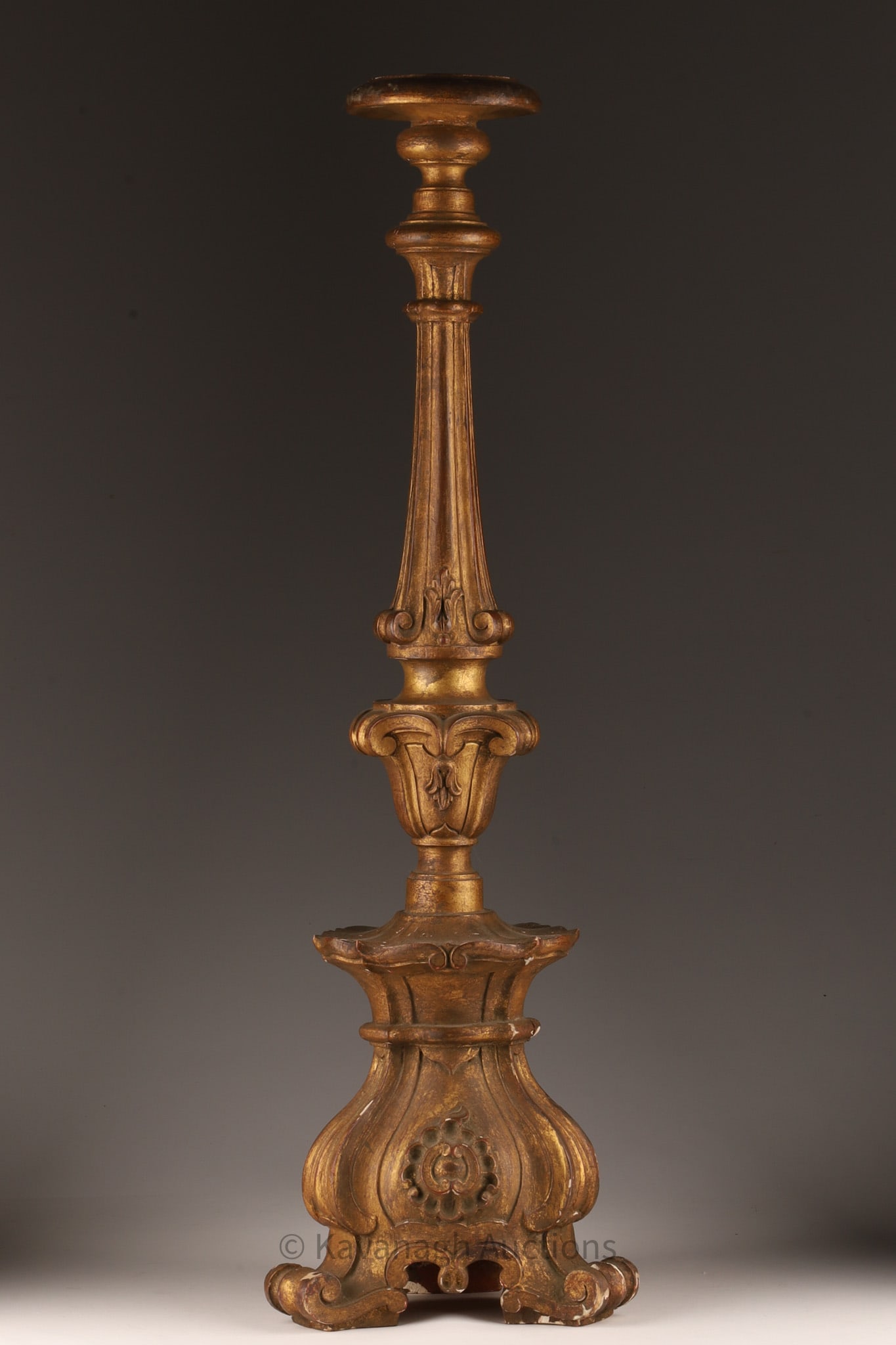 Antique Gilt Wood Pricket Floor Altar Candlestick (1 of 8)