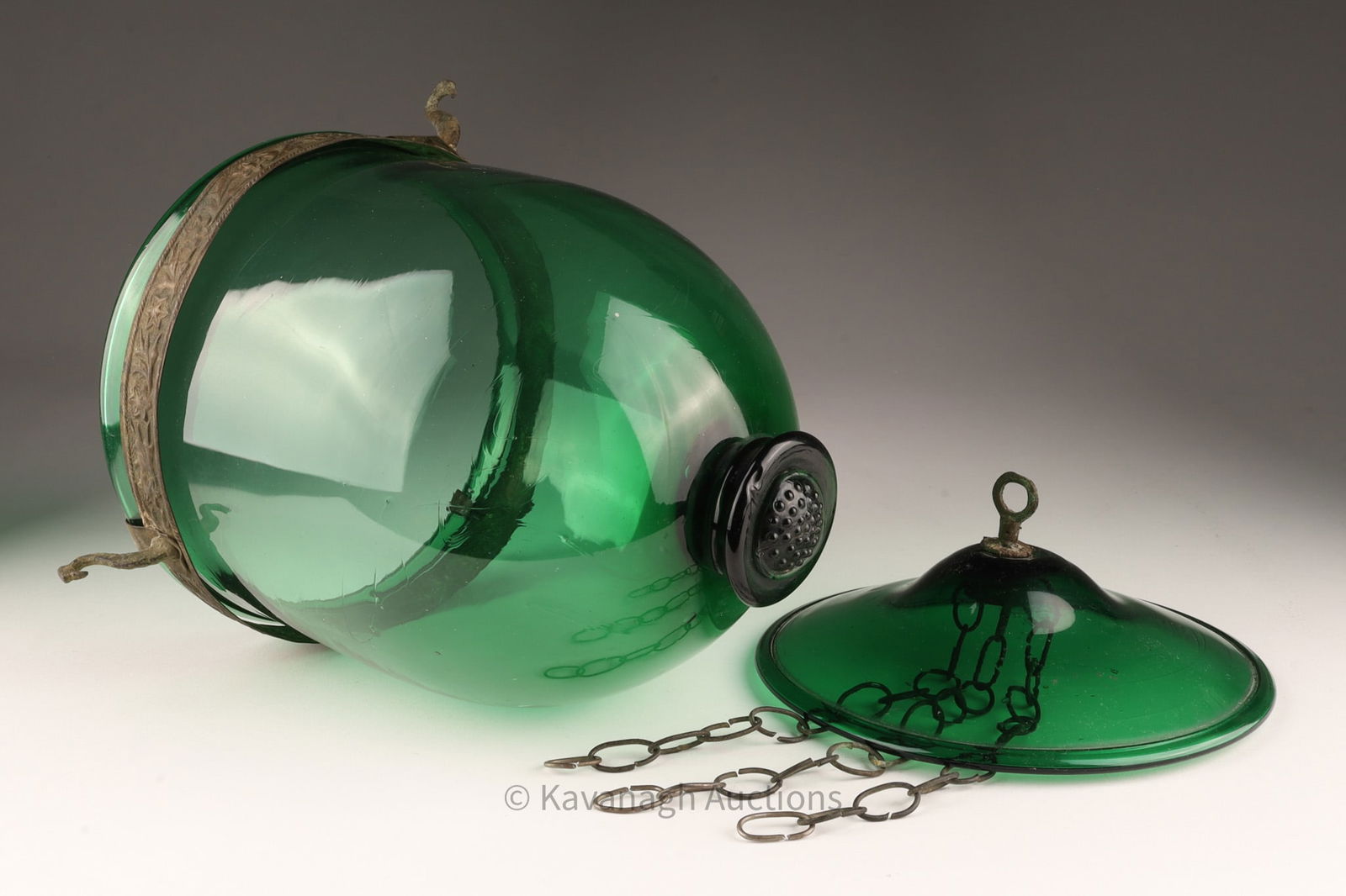 19th C Green Glass Hanging Bell Jar Lantern (1 of 8)