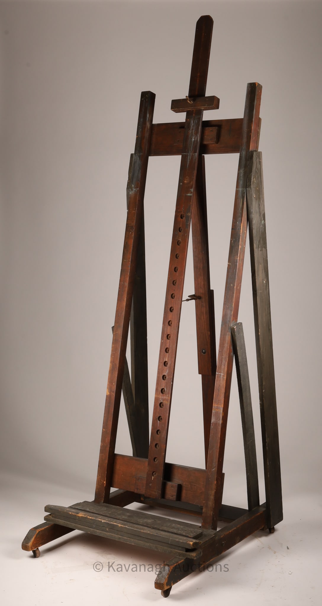 Antique H Frame Artist's Easel Fritz Brandtner: Antique H Frame Free Standing Adjustable Artist's Easel belonging to the late Montreal artist, Fritz Brandtner (Canadian, 1896-1969). 85 inches H x 27.5 W x 34 deep.