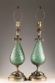 Pair of Mid Century Murano Green Glass Lamps (1 of 5)