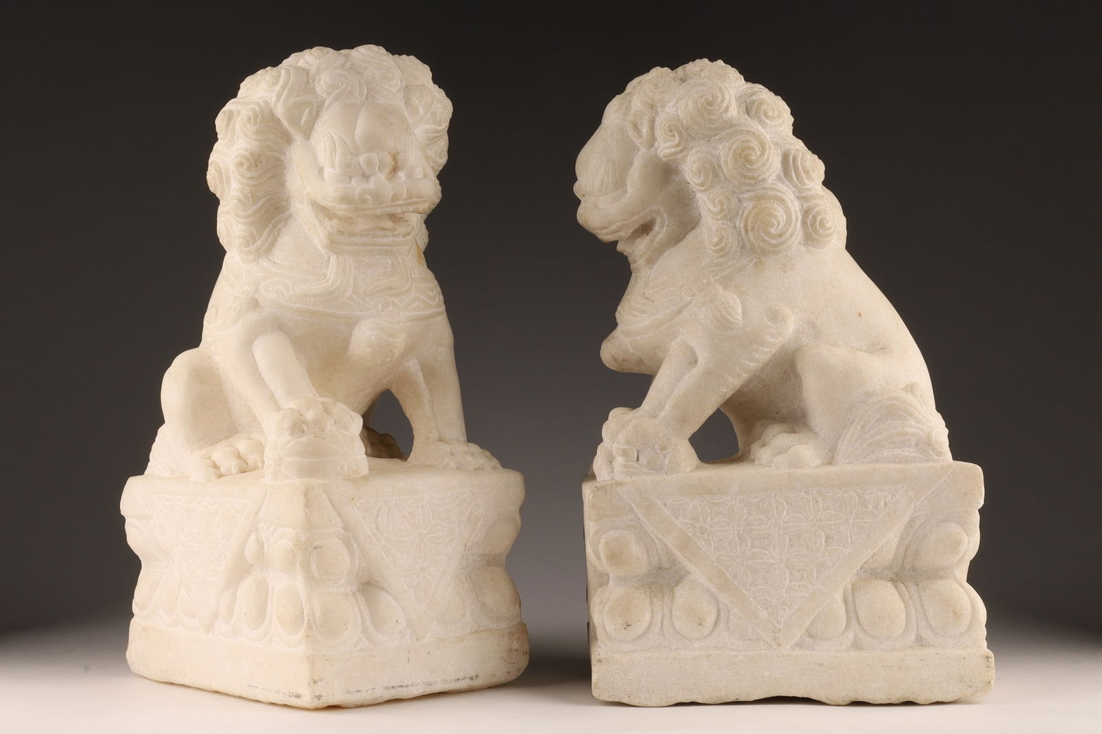 Pair of Chinese Carved Marble Foo Lions Guardians (1 of 8)