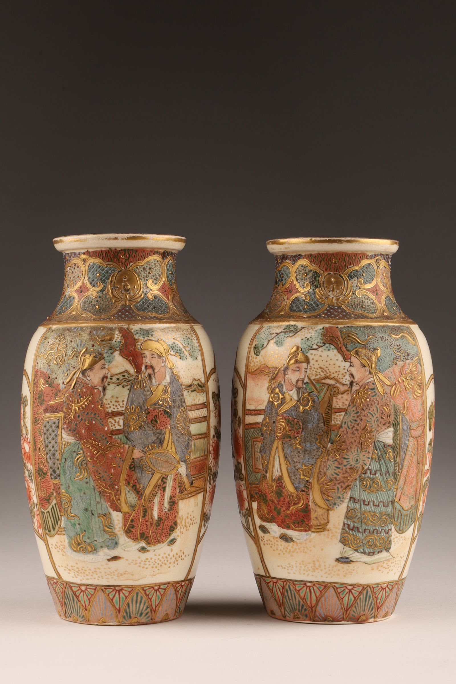 Japanese Meiji Pair Satsuma Vases Wise Men (1 of 9)