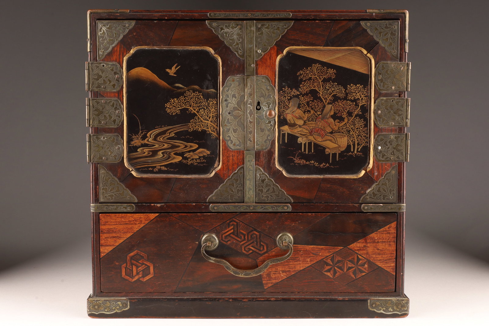 Antique Japanese Tunbridge Wood Jewelry Cabinet (1 of 10)