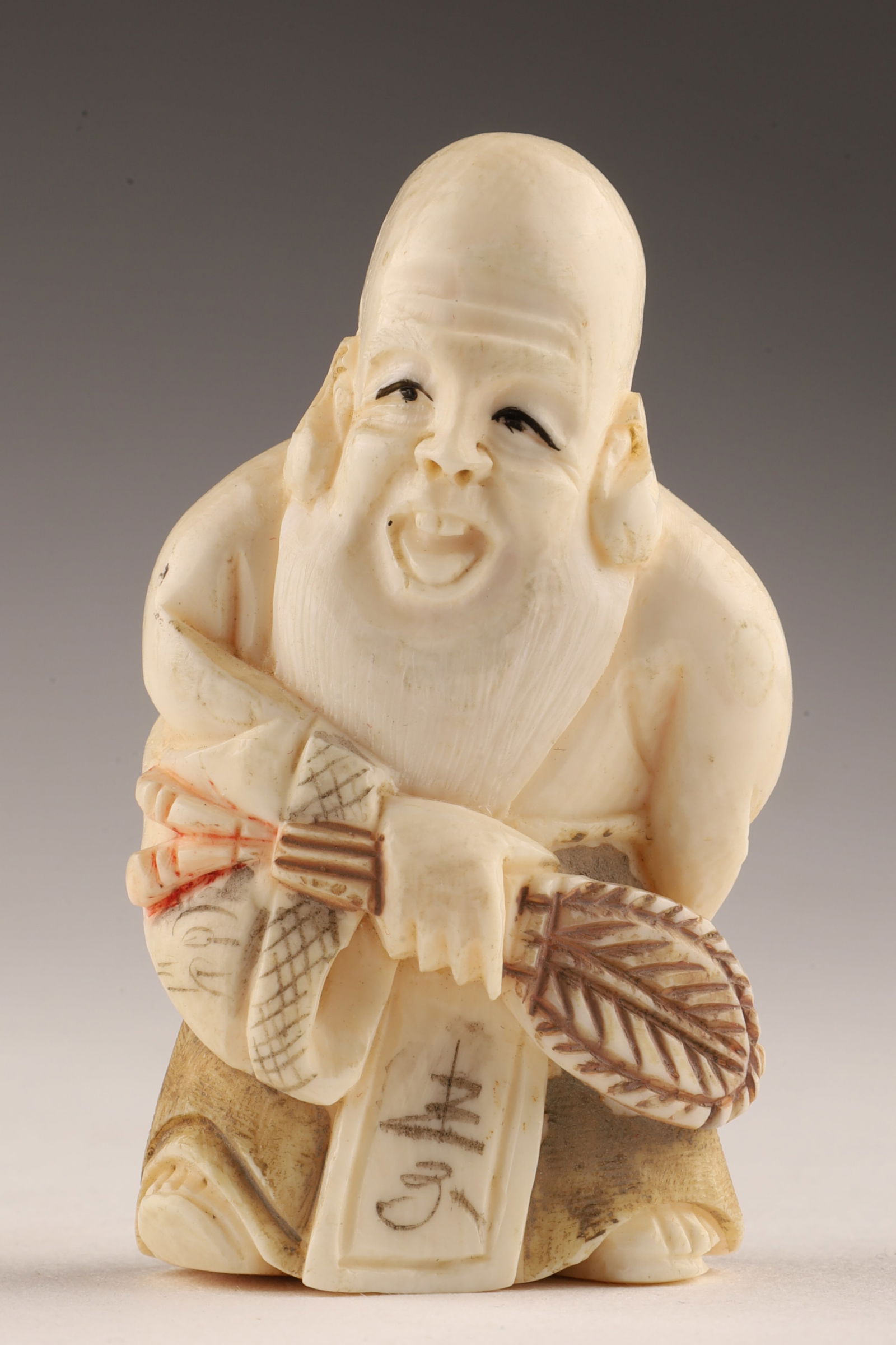 Signed Japanese Carved Netsuke Figure Wise Man (1 of 6)