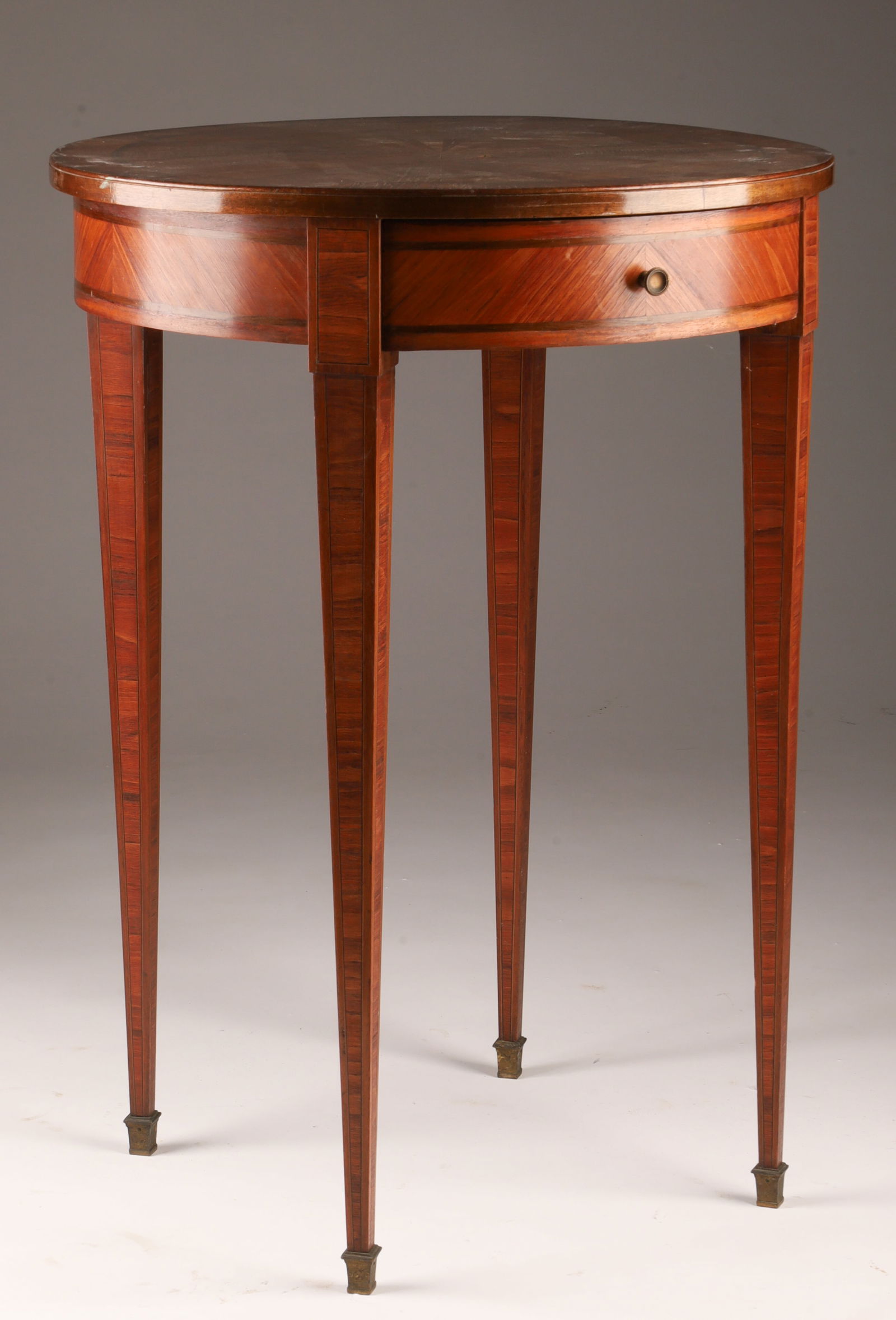 19th C French Louis XVI Parquetry Round Side Table (1 of 7)