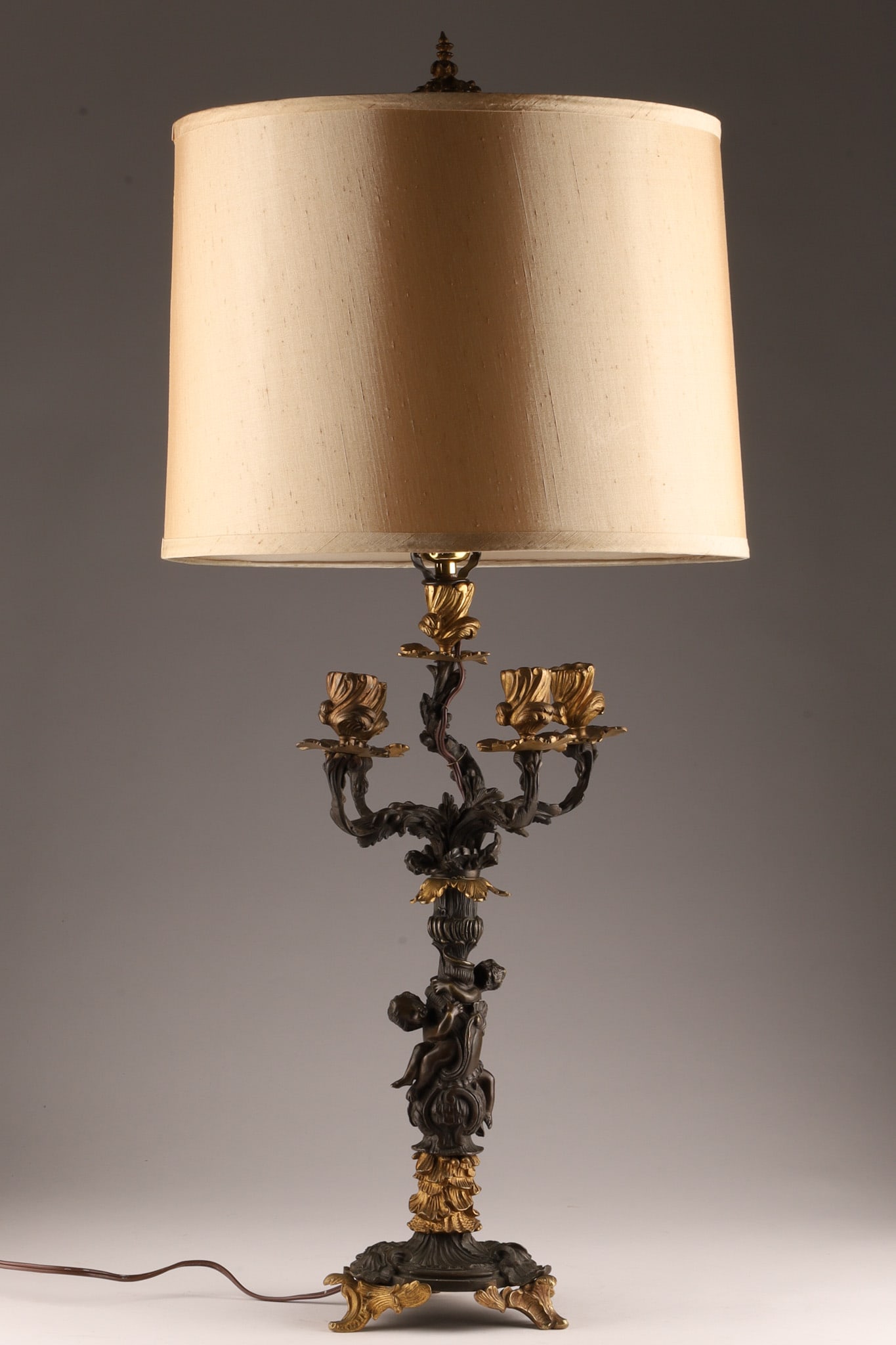 Antique French Gilt Bronze Putti Candlestick Lamp (1 of 9)