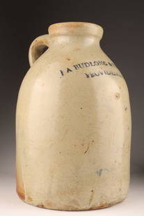 Antique J. A. Budlong and Son Stoneware Oyster Jug: Antique J. A. Budlong and Son Co Providence Rhode Island Stoneware Oyster Jug. 10.5 inches H x 6.5 W.