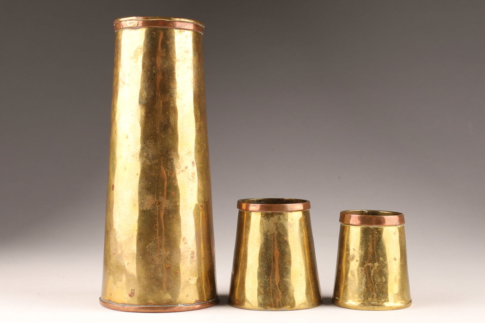 Lot Paul Beau Montreal Arts and Crafts Brass Vases (1 of 7)