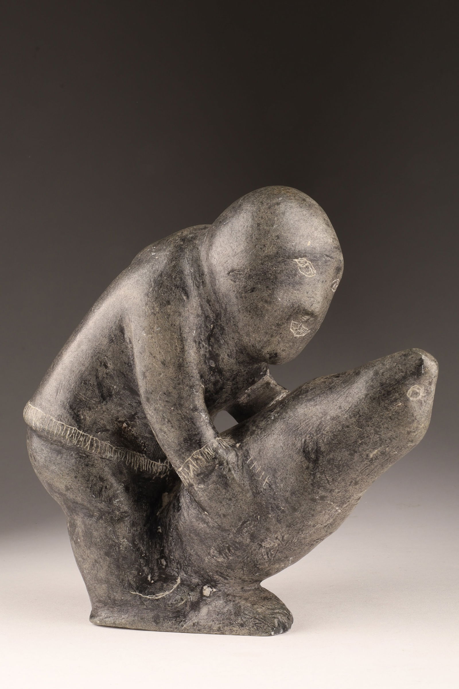 Signed Primitive Inuit Hunter and Seal Soapstone (1 of 6)