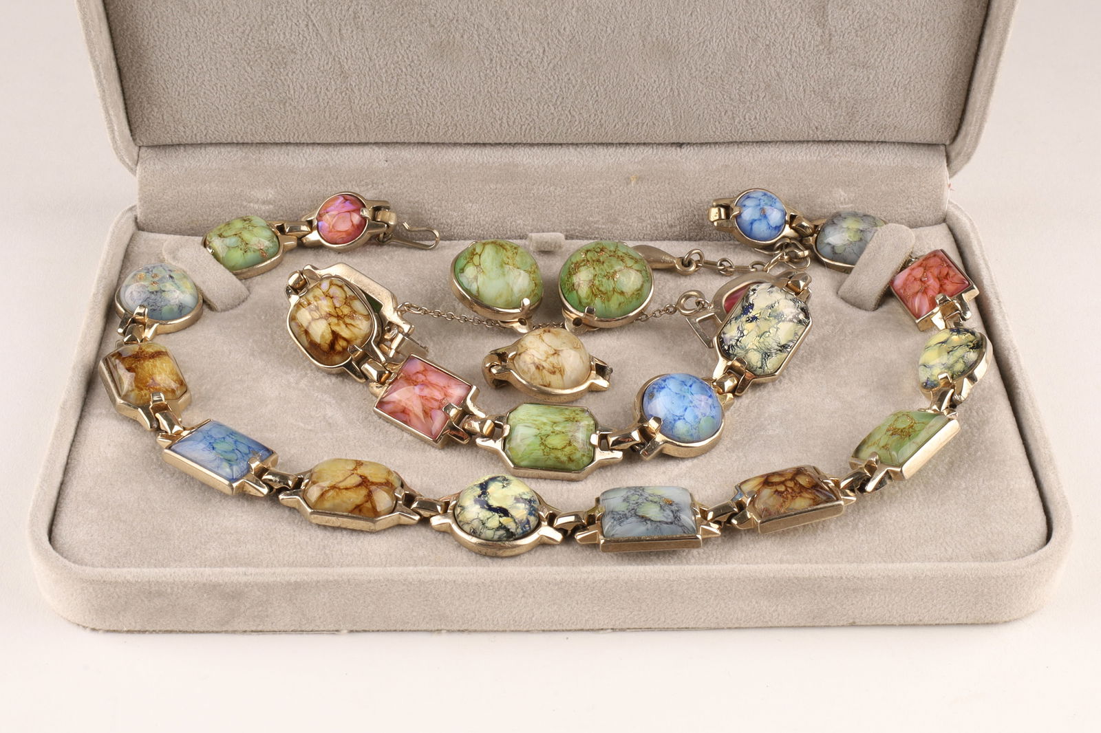 Rare Sherman Art Glass Gold Tone Jewelry Set (1 of 11)