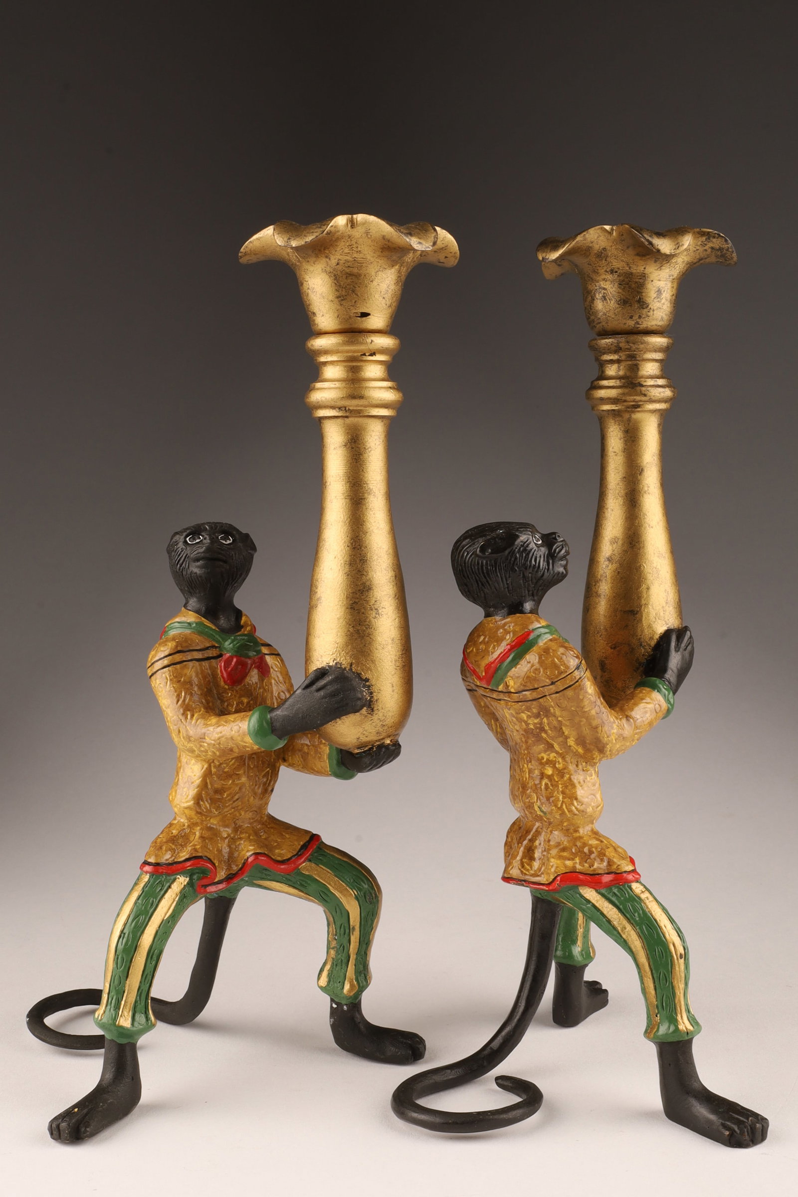 Painted Bronze Monkey Palm Tree Candleholders (1 of 5)