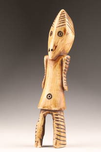 African DRC Lega Iginga Humanoid Figure: African Democratic Republic of Congo Lega Iginga Humanoid Carved Figure. Old crack to back of figure. THIS ITEM CANNOT BE EXPORTED FROM CANADA. 5 inches.