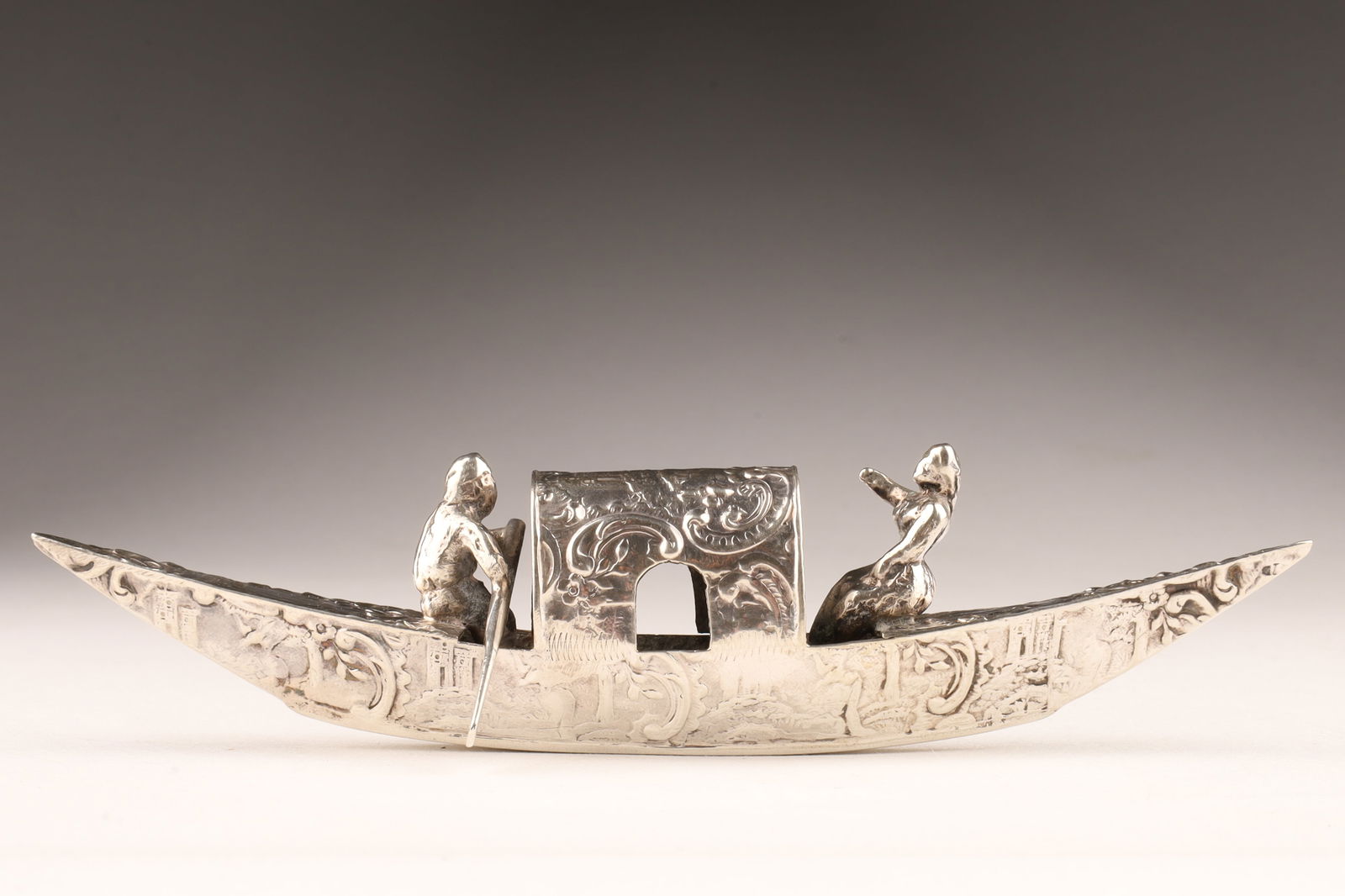 Antique Continental Miniature Silver Gondola Boat (1 of 5)