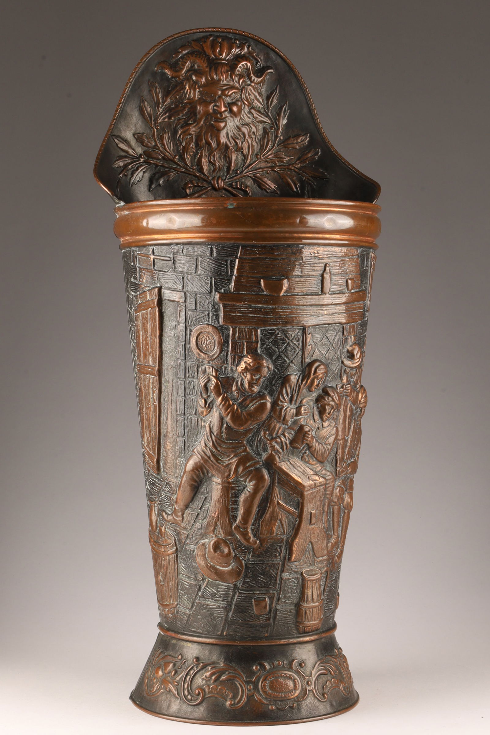 Antique Copper Umbrella Stand with Mask (1 of 7)