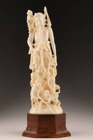 Antique Indian Carved Figure Man with Monkeys (1 of 8)