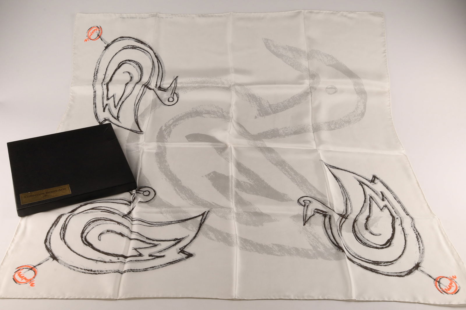 Riopelle Silk Scarf Canard a L'Orange 1000 Edition: Riopelle Silk Scarf Canard a L'Orange 1000 Edition issued by the Musee du Quebec Jean-Paul Riopelle Vis Art 1994. 52 x 52 inches.