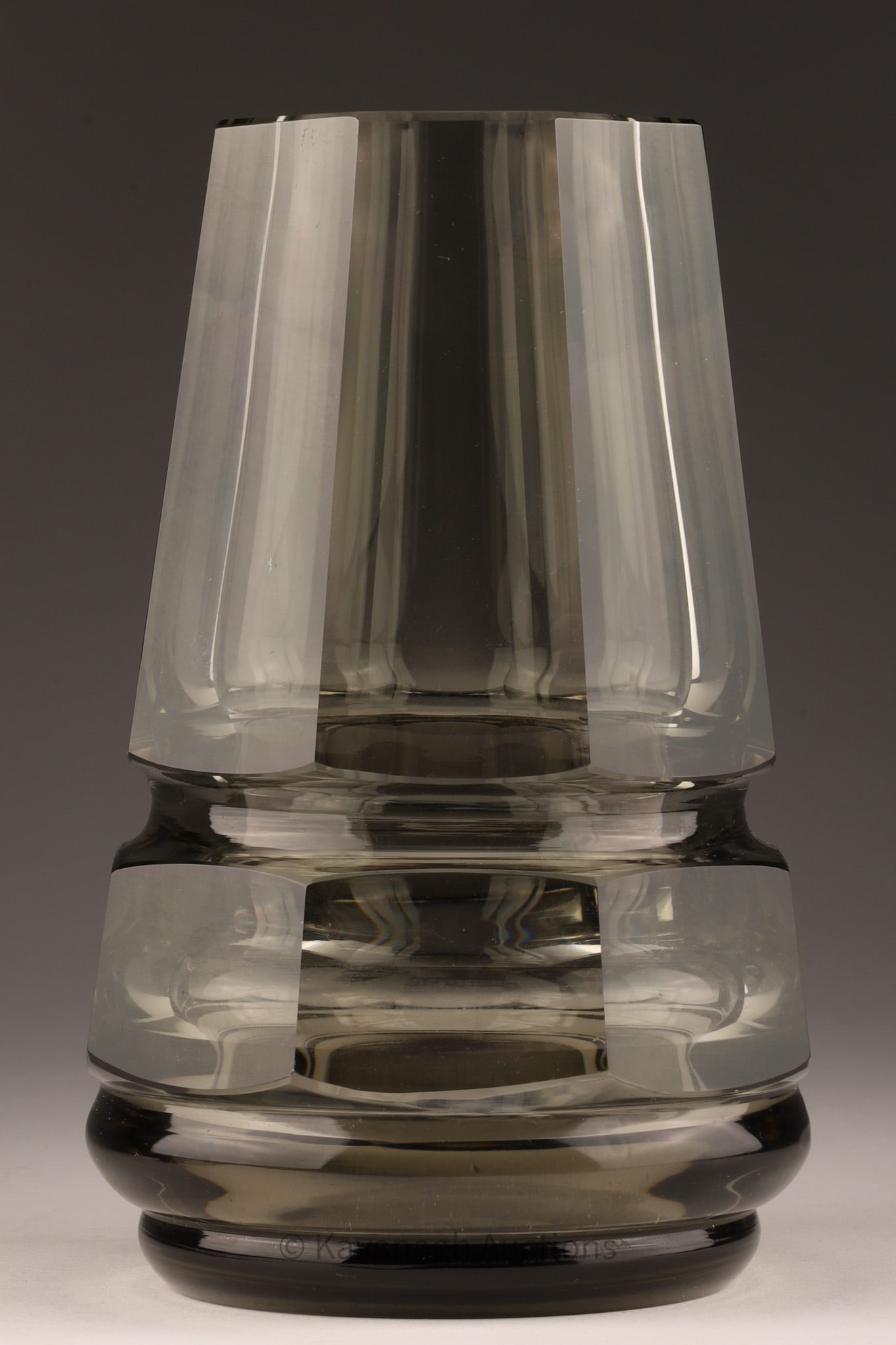 Antique Josef Hoffman for Moser Art Deco Vase: Antique Josef Hoffman for Moser Art Deco Faceted Smoke Glass Vase. 8.25 inches H x 5 W.