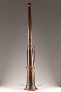 Antique Tibetan Dungchen Telescoping Trumpet Horn: Antique Tibetan Hand Hammered Copper Dungchen Ceremonial Telescoping Long Trumpet Horn. 64 inches H, collapses to 25 inches H.