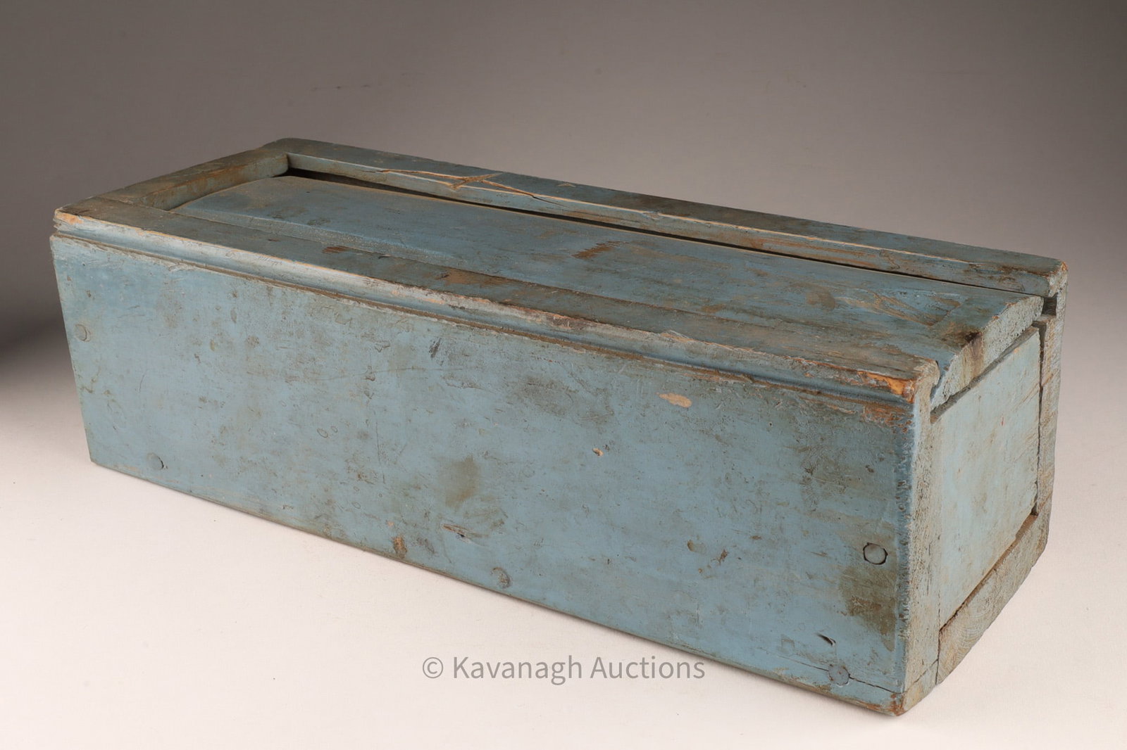 19th C Nova Scotia Blue Slide Top Candle Box (1 of 8)