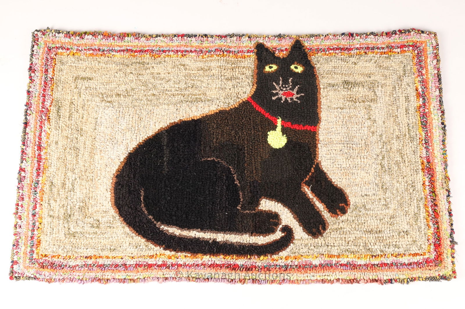 Antique Charlevoix Quebec Hooked Rug Black Cat (1 of 5)