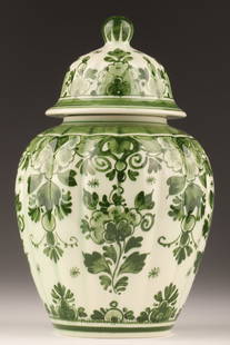 Zenith Delfts Holland Green Lidded Vase: Zenith Delfts Holland Green Lidded Vase. Marked on base, 6 inches H x 4 W.