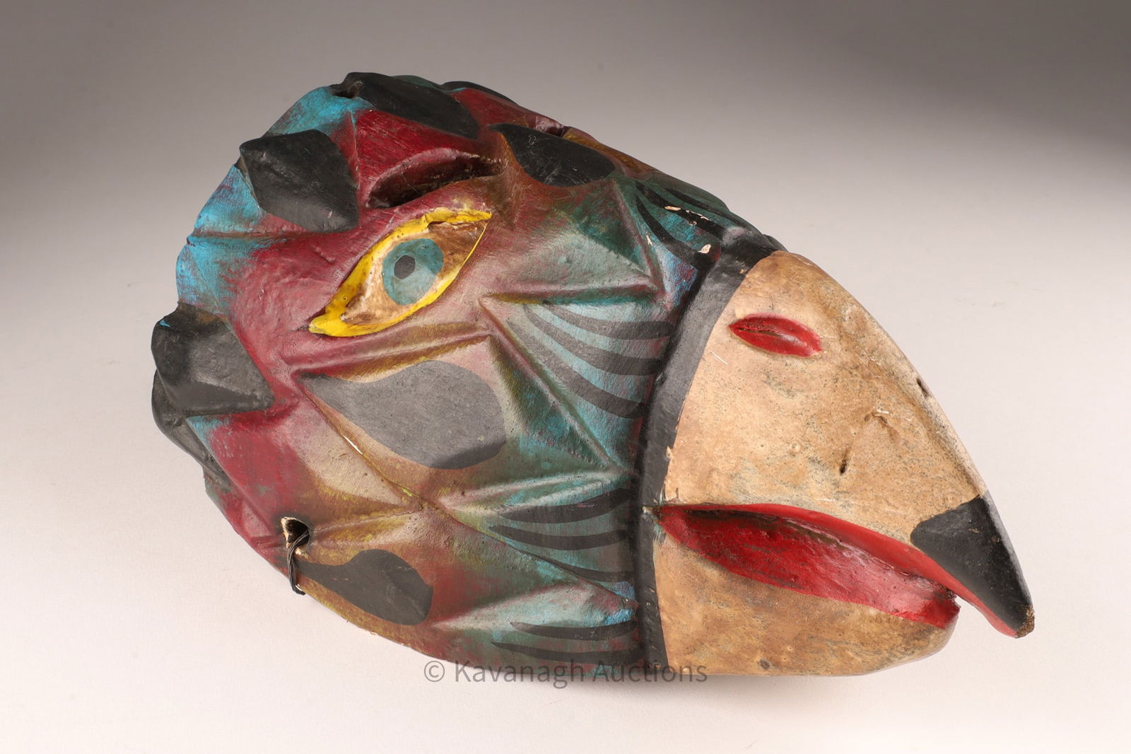 Folk Art Carved Polychrome Painted Bird Mask (1 of 5)