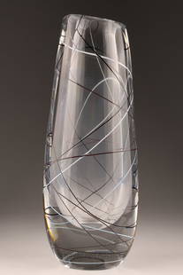 Signed Vicke Lindstrand Kosta Boda Art Glass Vase: Signed Vicke Lindstrand Kosta Boda Art Glass Vase. 11 inches H x 4 W x 3 deep. Signed on base. Some water staining to interior of vase.